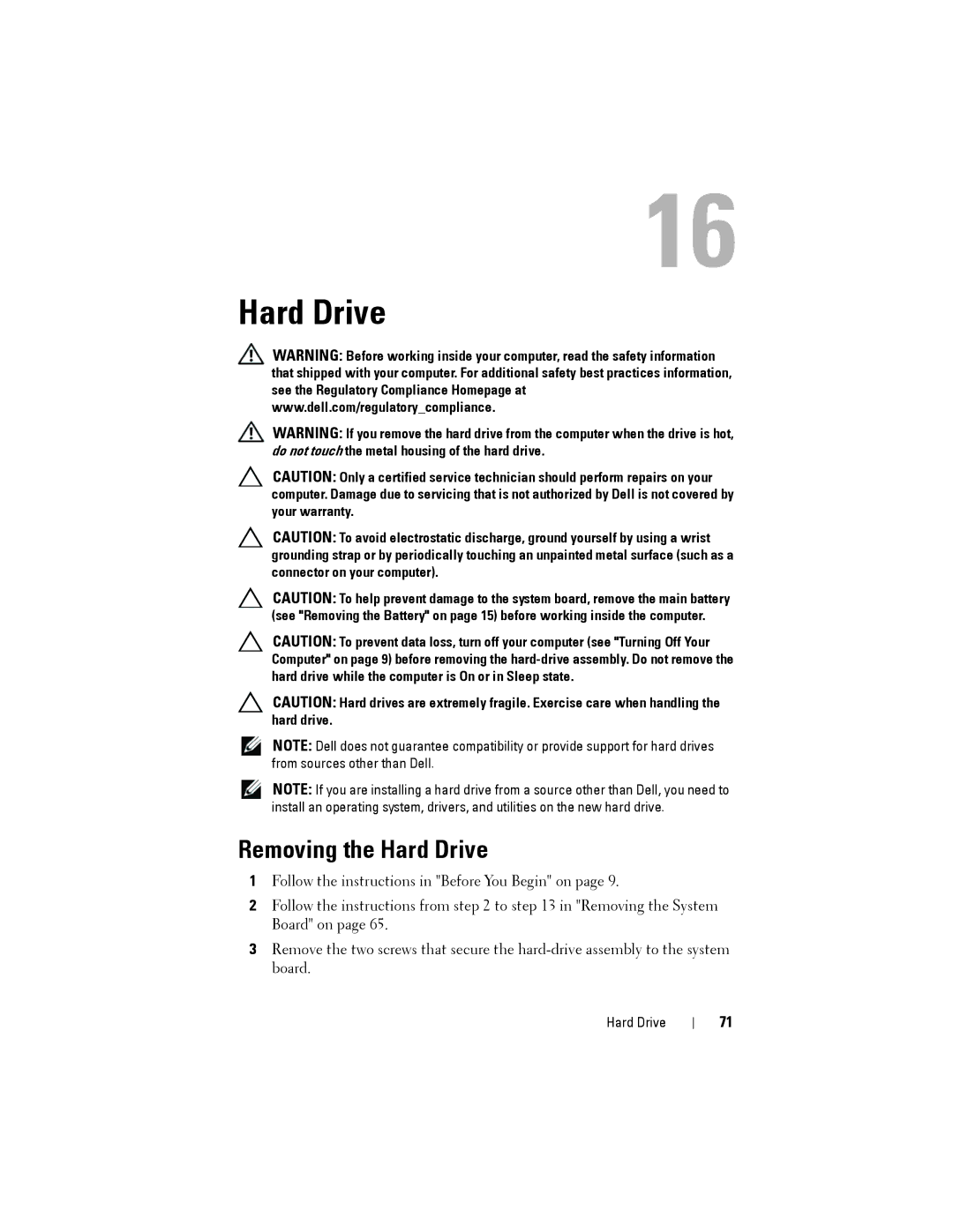 Dell N5110 service manual Removing the Hard Drive 