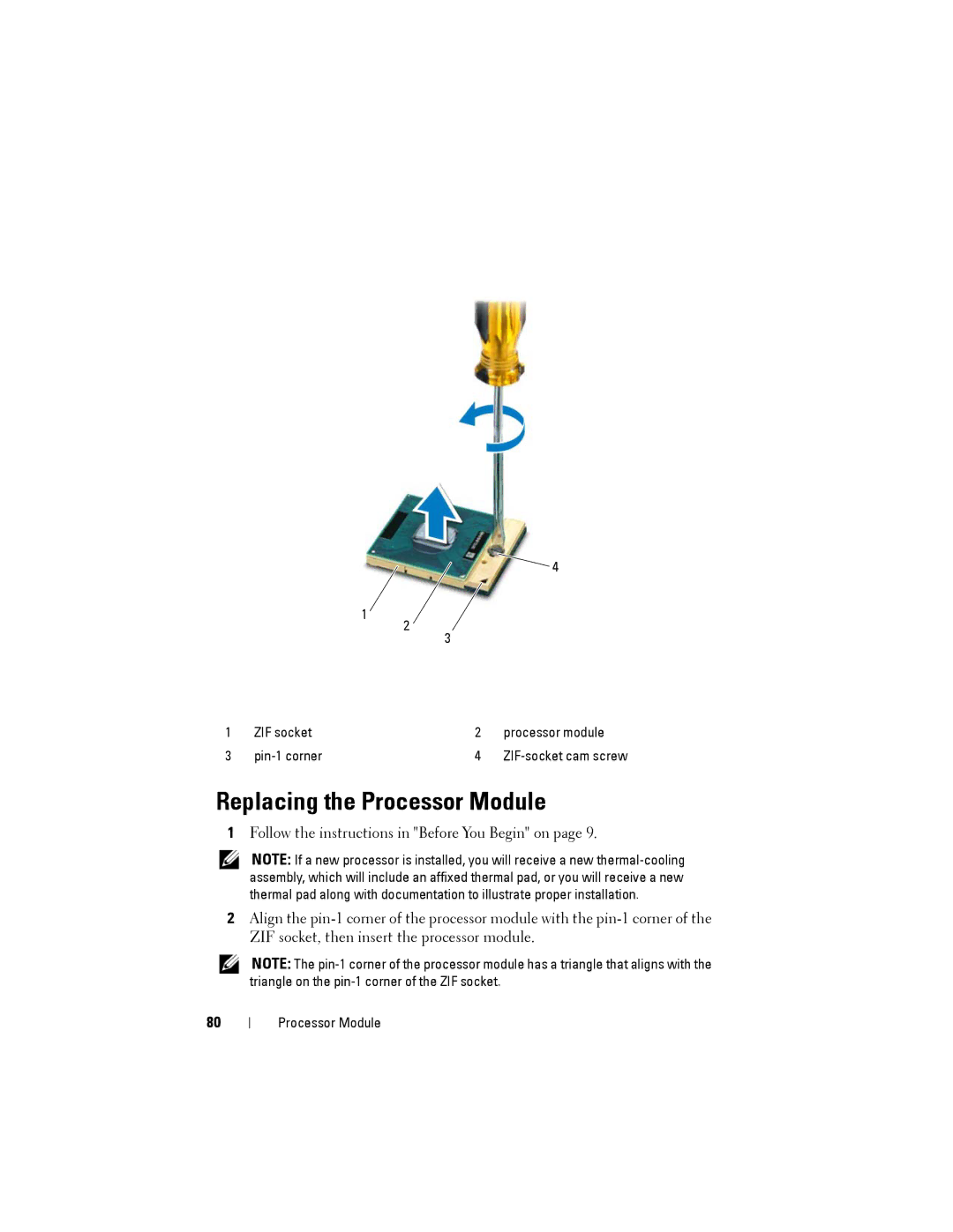 Dell N5110 service manual Replacing the Processor Module 