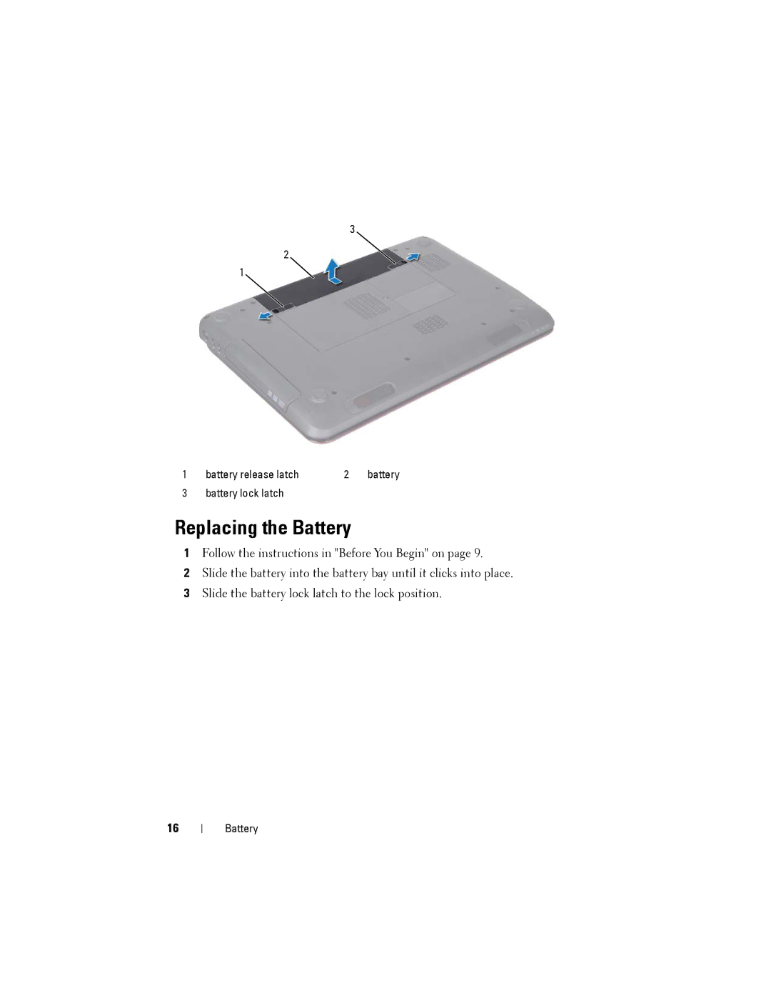 Dell N5110 service manual Replacing the Battery 