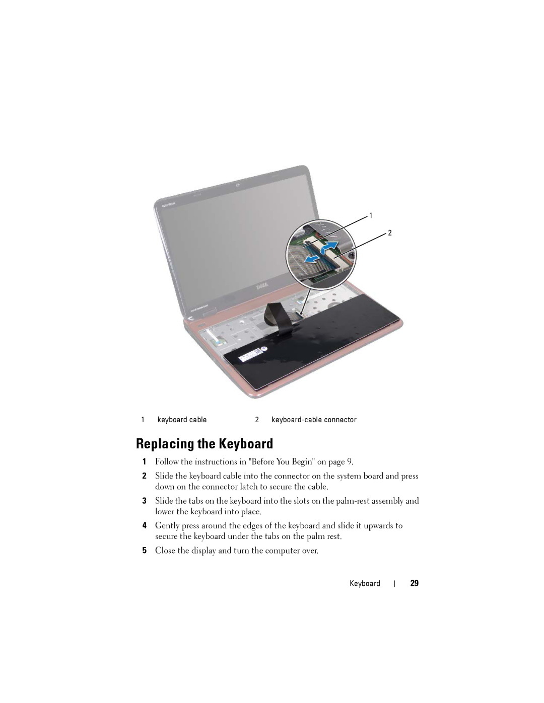 Dell N5110 service manual Replacing the Keyboard 