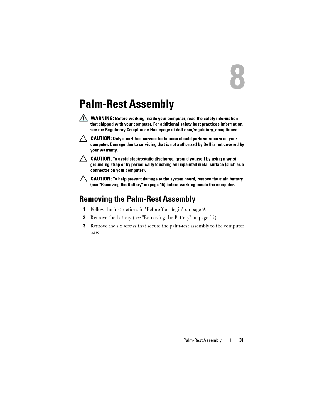 Dell N5110 service manual Removing the Palm-Rest Assembly 