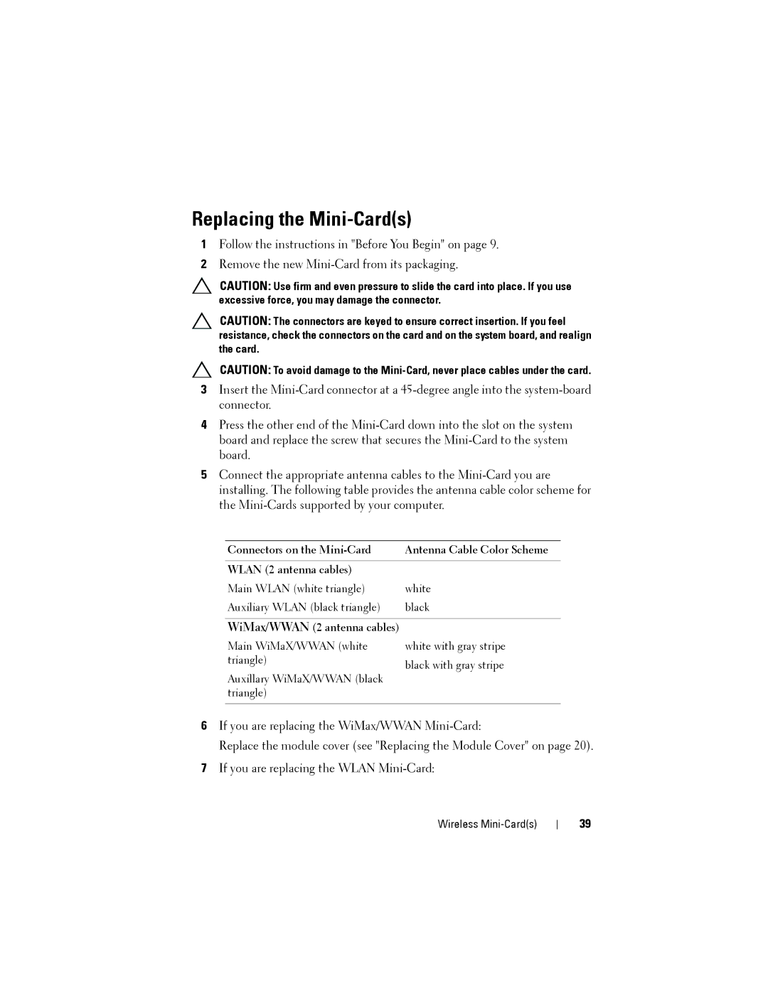 Dell N5110 service manual Replacing the Mini-Cards, WiMax/WWAN 2 antenna cables 