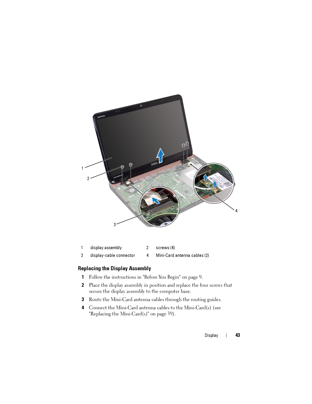 Dell N5110 service manual Replacing the Display Assembly 