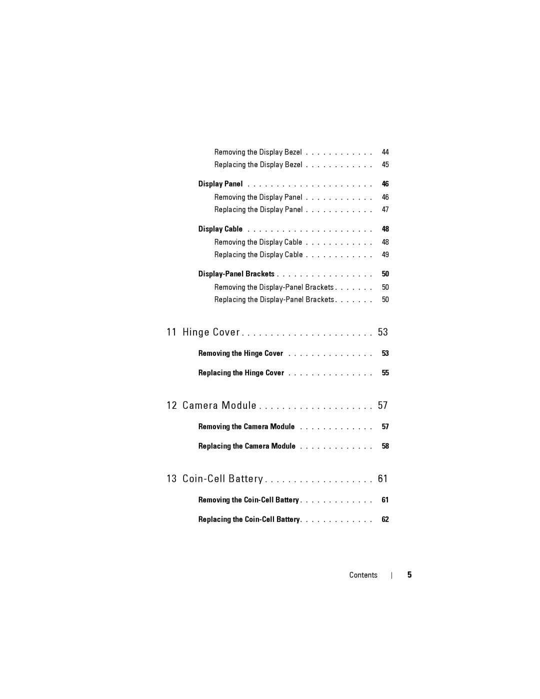 Dell N5110 service manual Removing the Camera Module Replacing the Camera Module 