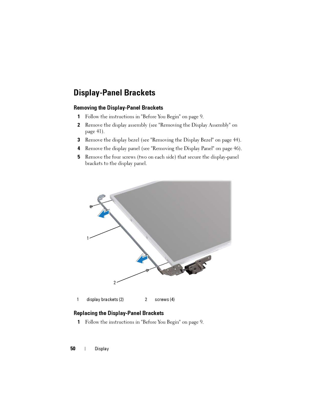 Dell N5110 service manual Removing the Display-Panel Brackets, Replacing the Display-Panel Brackets 