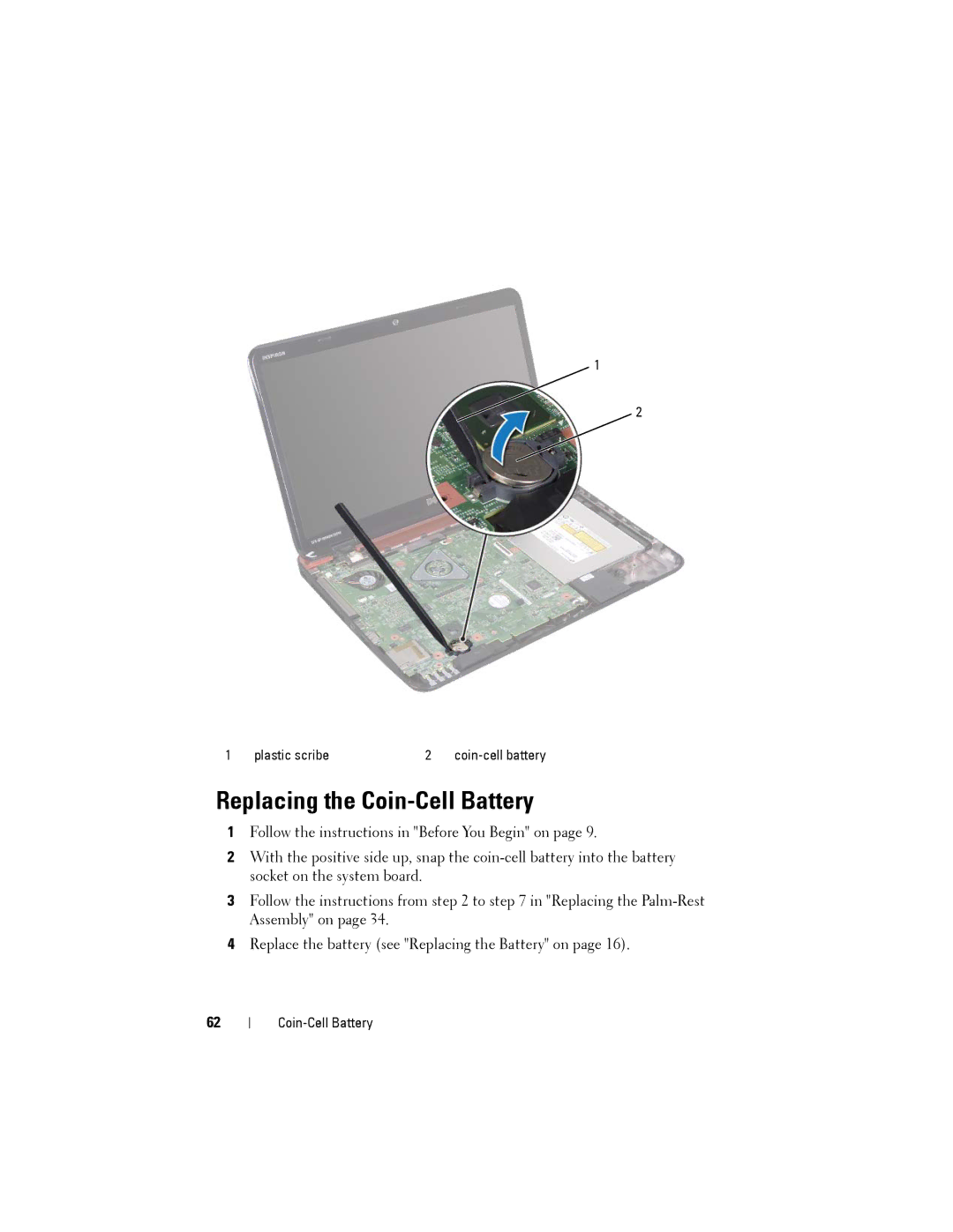 Dell N5110 service manual Replacing the Coin-Cell Battery 