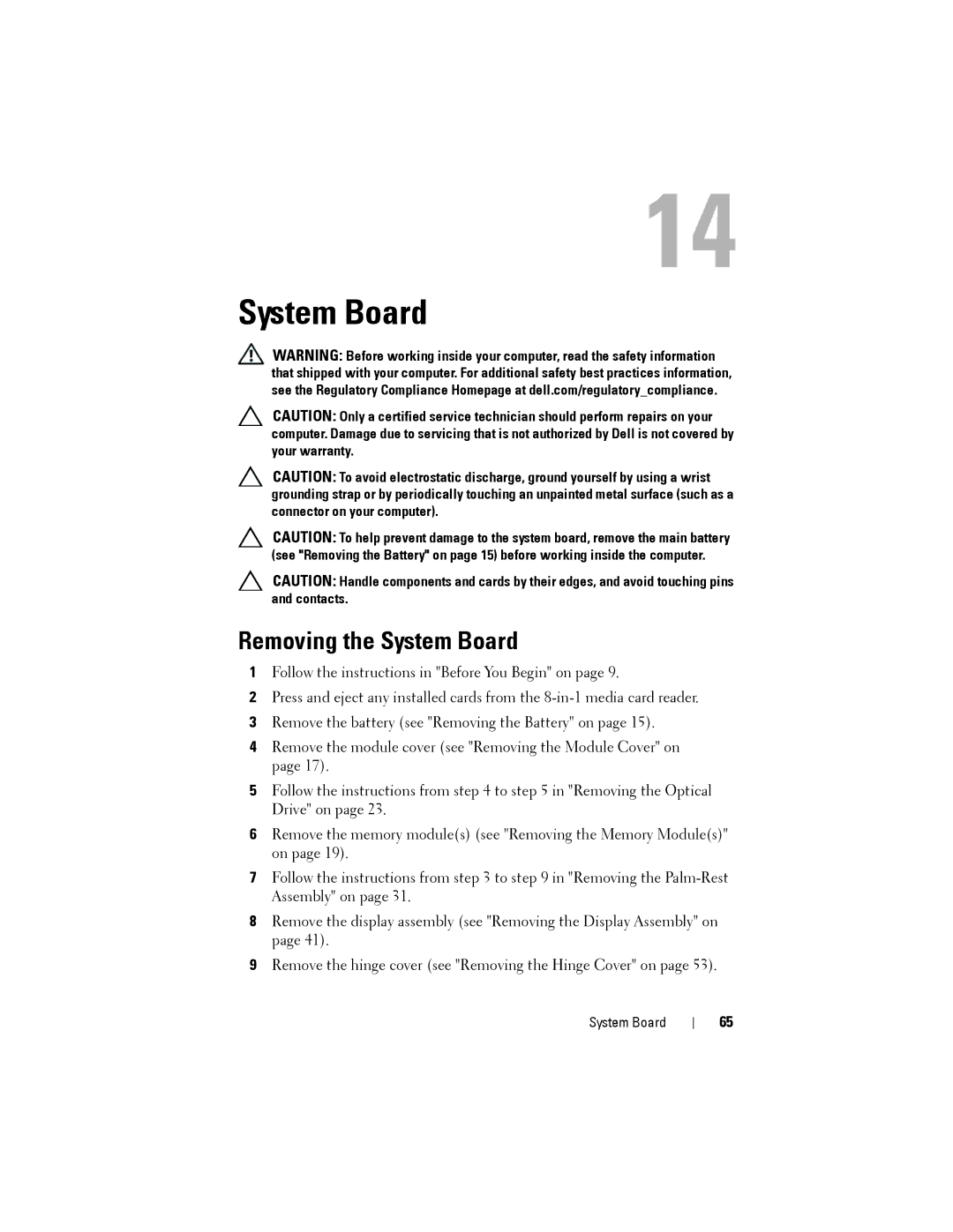 Dell N5110 service manual Removing the System Board 