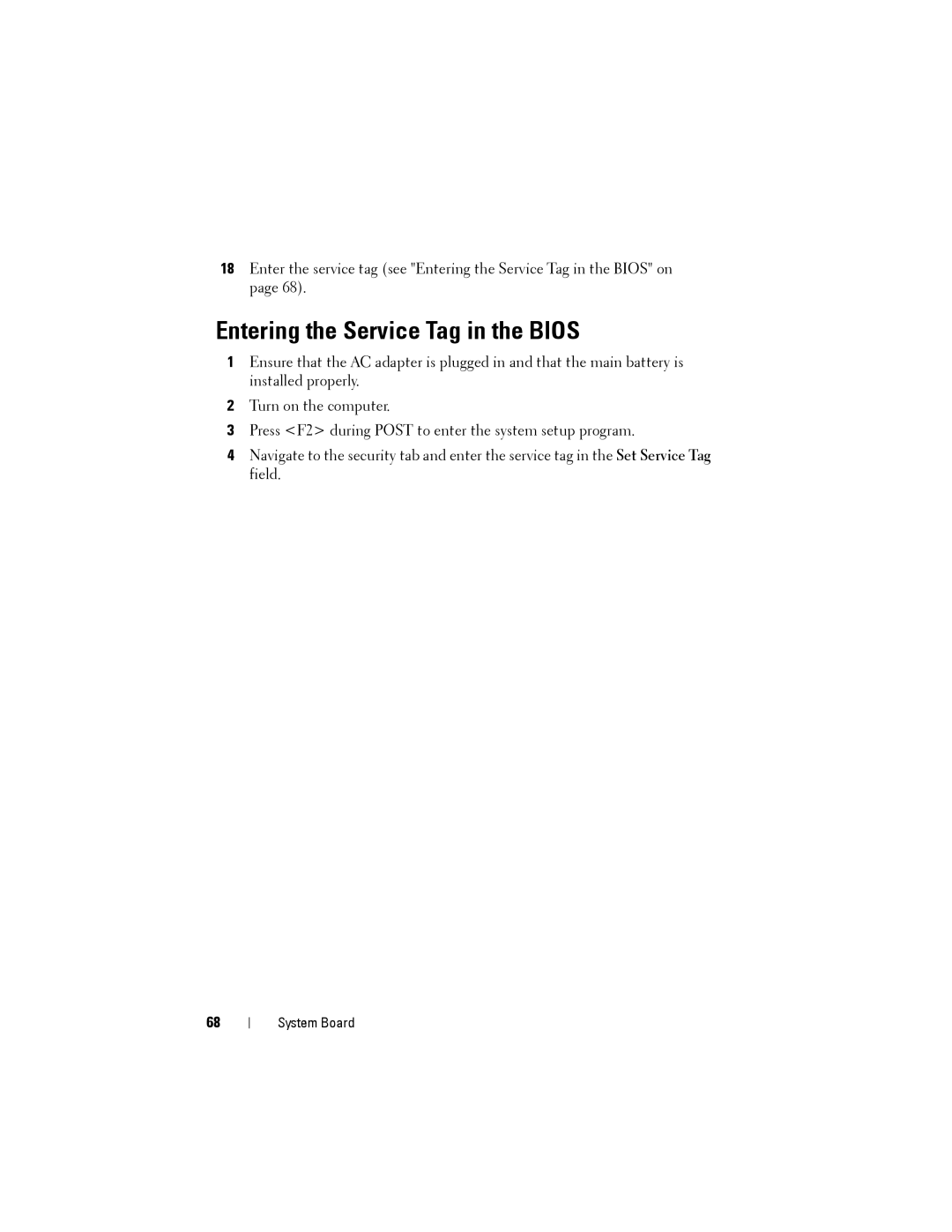 Dell N5110 service manual Entering the Service Tag in the Bios 