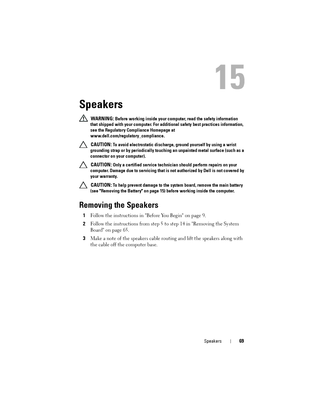 Dell N5110 service manual Removing the Speakers 