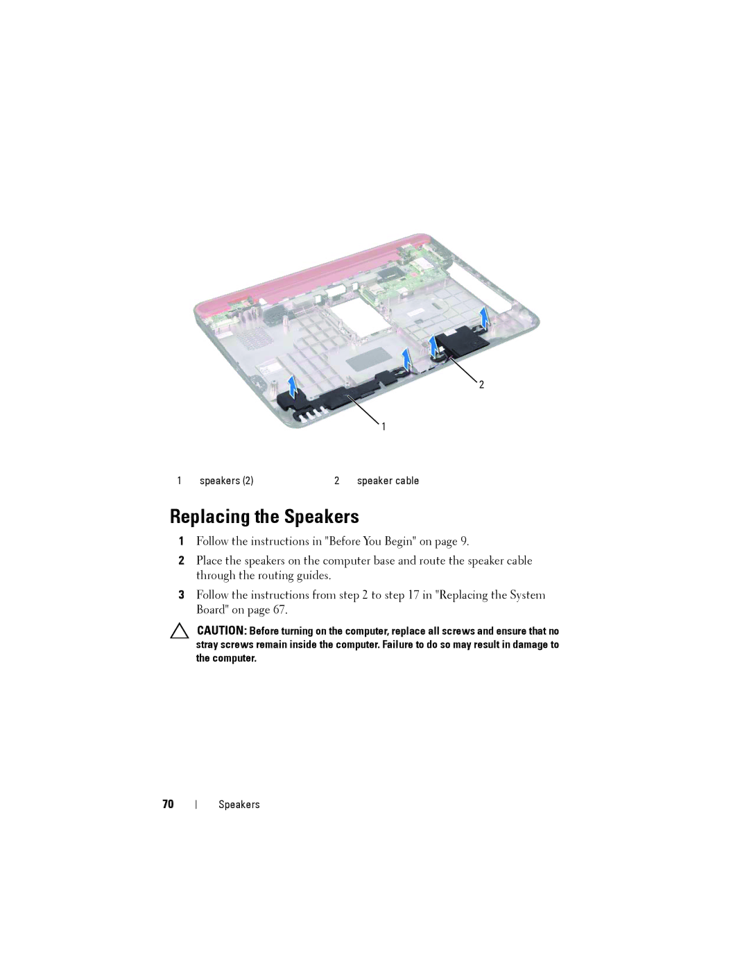 Dell N5110 service manual Replacing the Speakers 