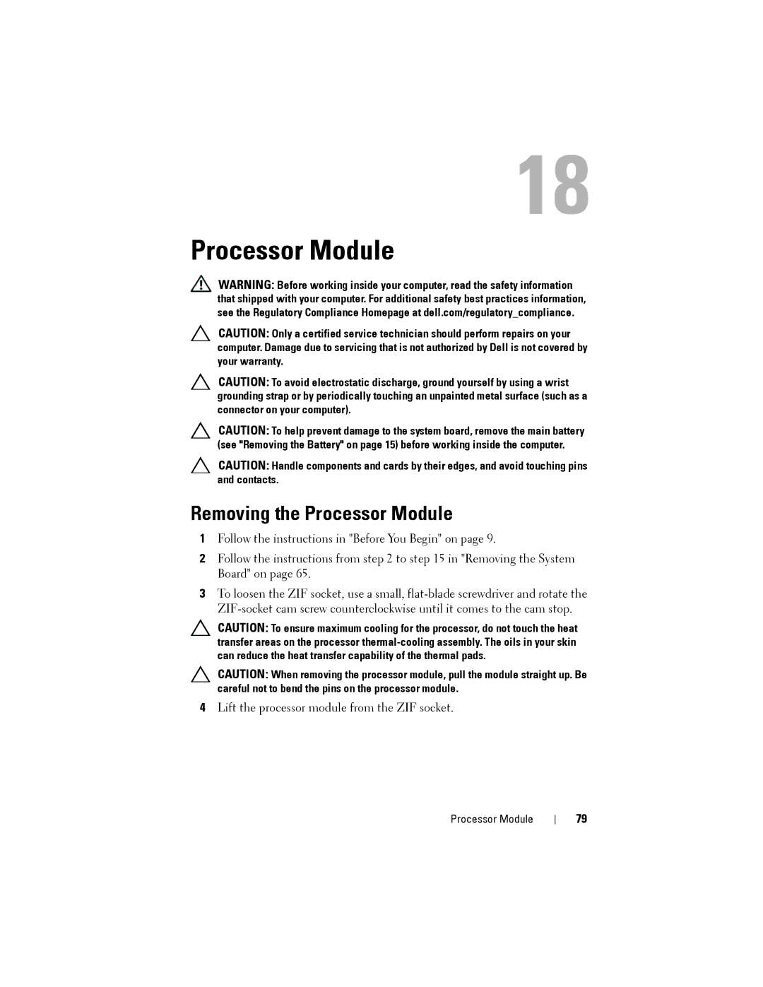 Dell N5110 service manual Removing the Processor Module 