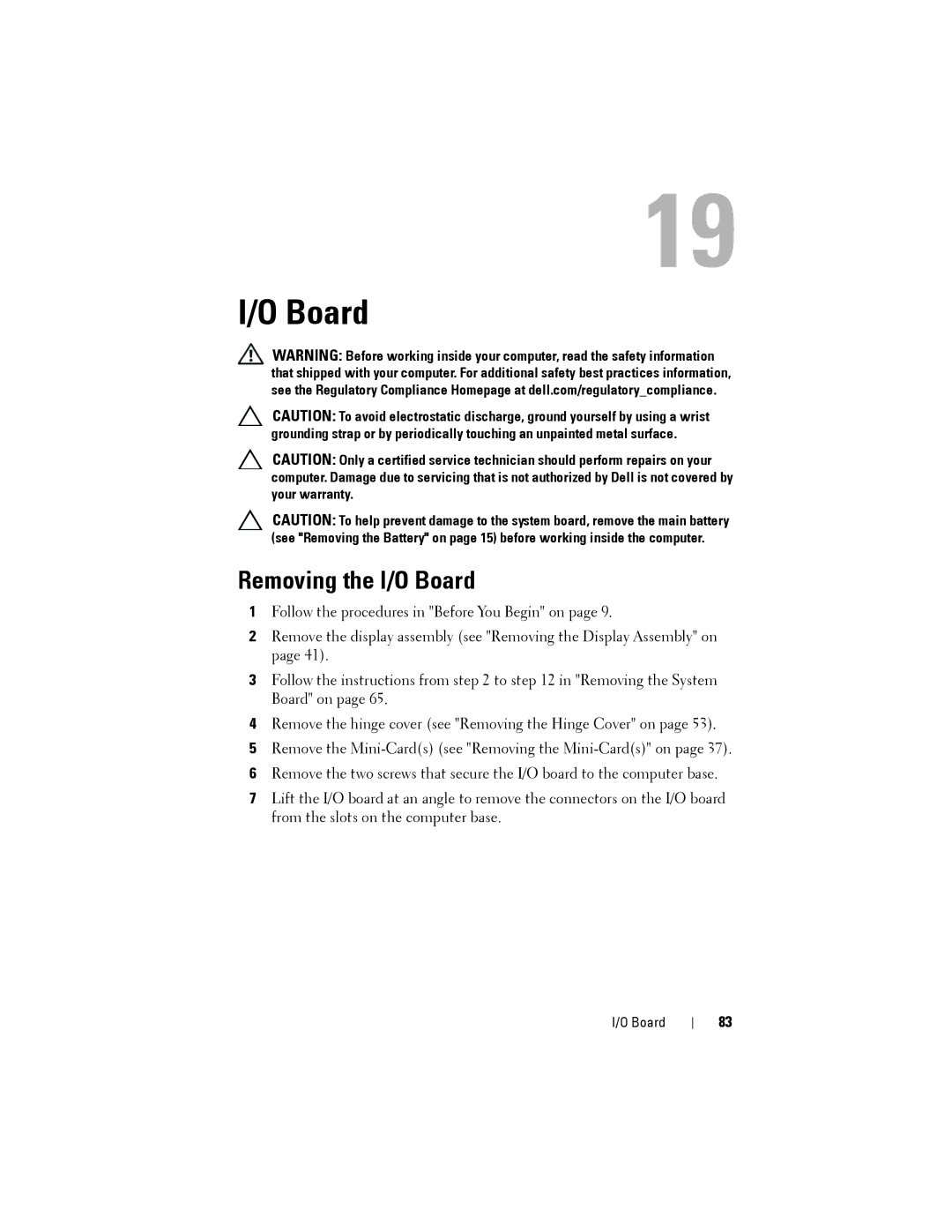 Dell N5110 service manual Removing the I/O Board 