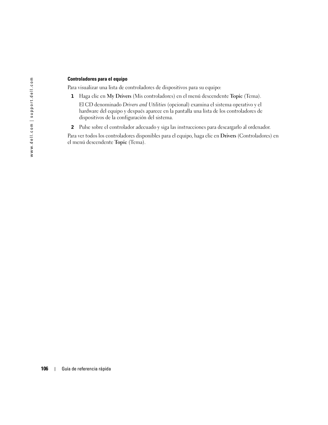 Dell N7132 manual Controladores para el equipo, 106 