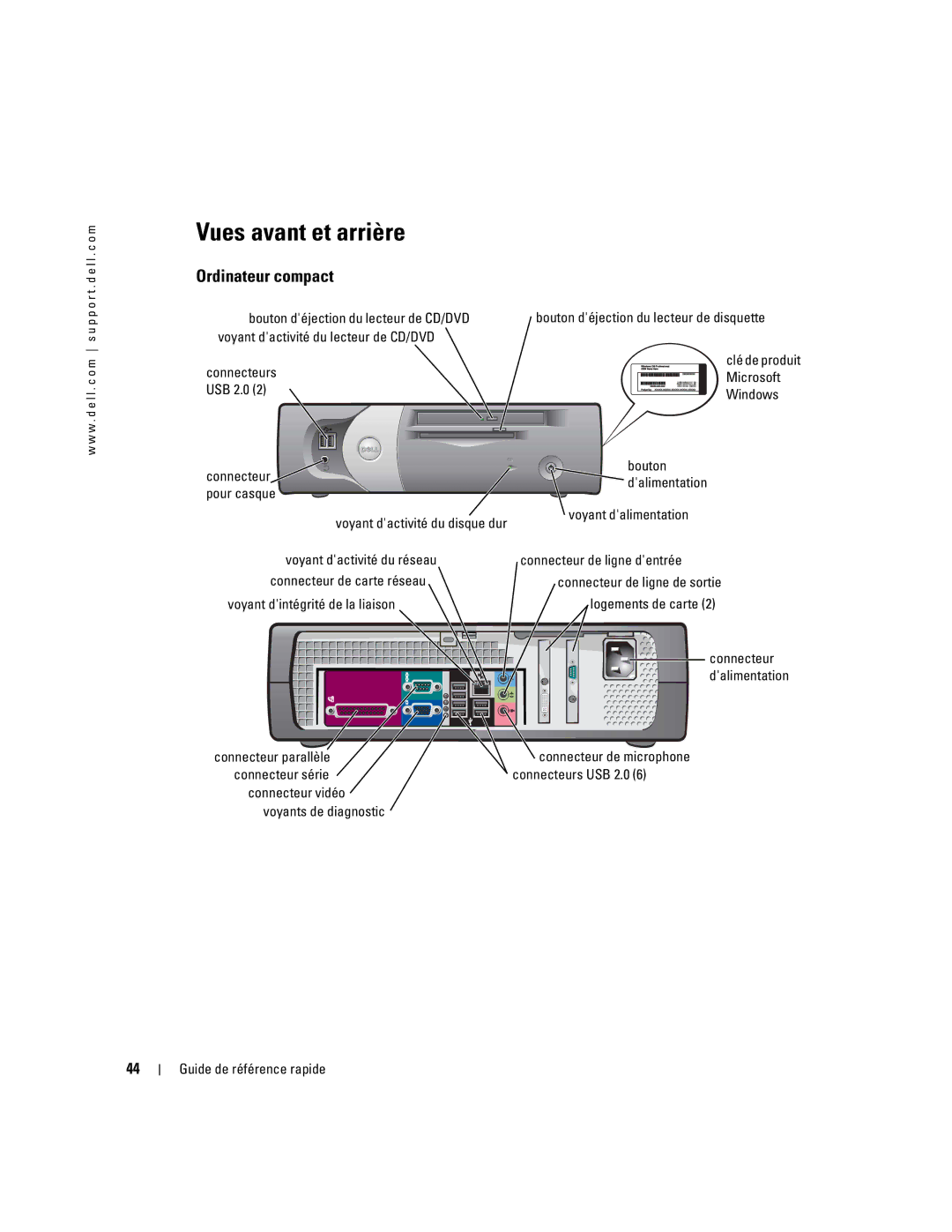 Dell N7132 manual Vues avant et arrière, Ordinateur compact 