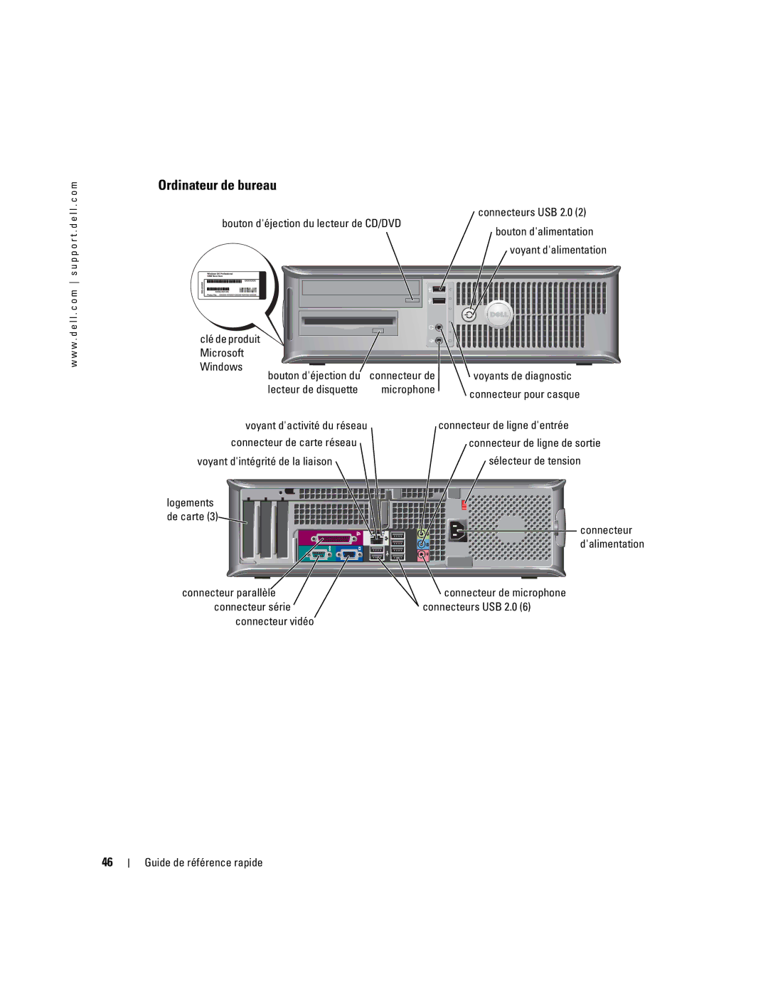 Dell N7132 manual Ordinateur de bureau, Microphone Connecteur pour casque 