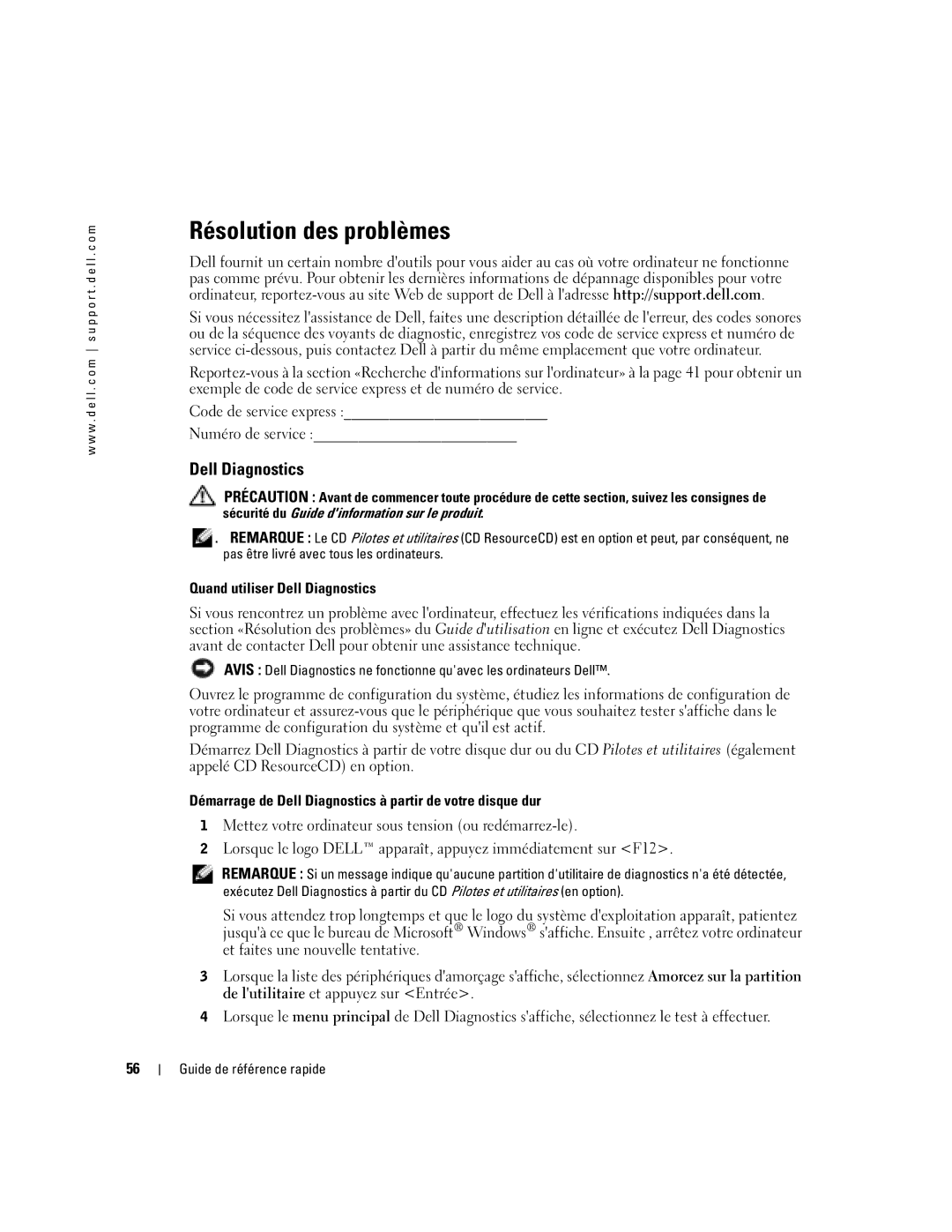 Dell N7132 manual Résolution des problèmes, Quand utiliser Dell Diagnostics 