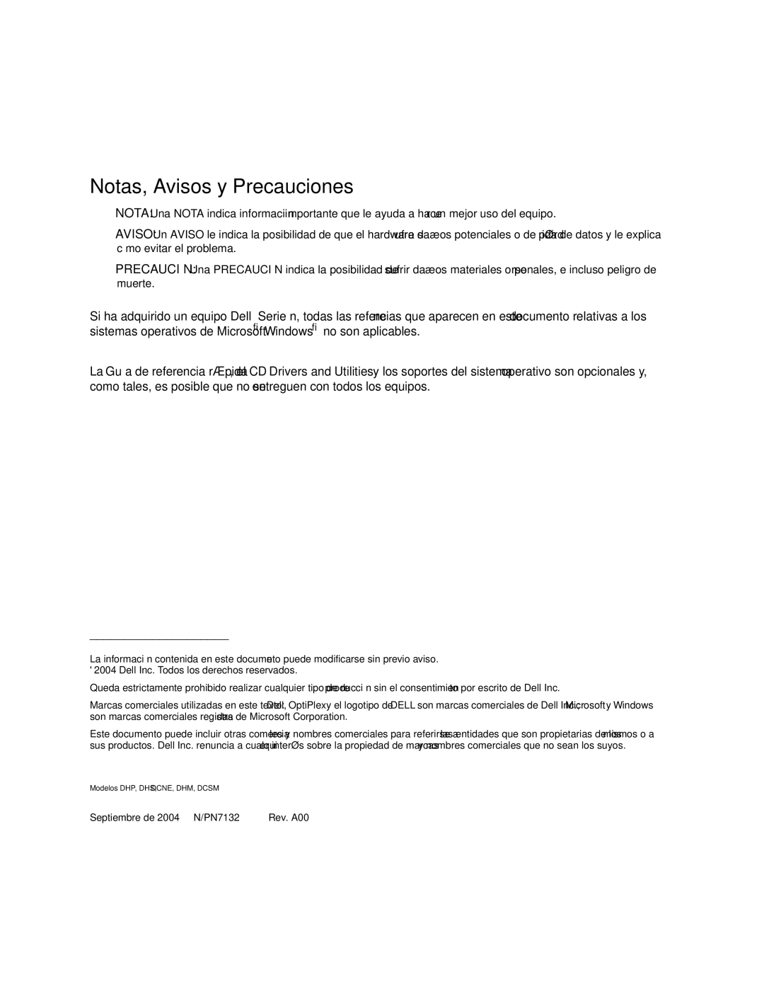 Dell N7132 manual Notas, Avisos y Precauciones 