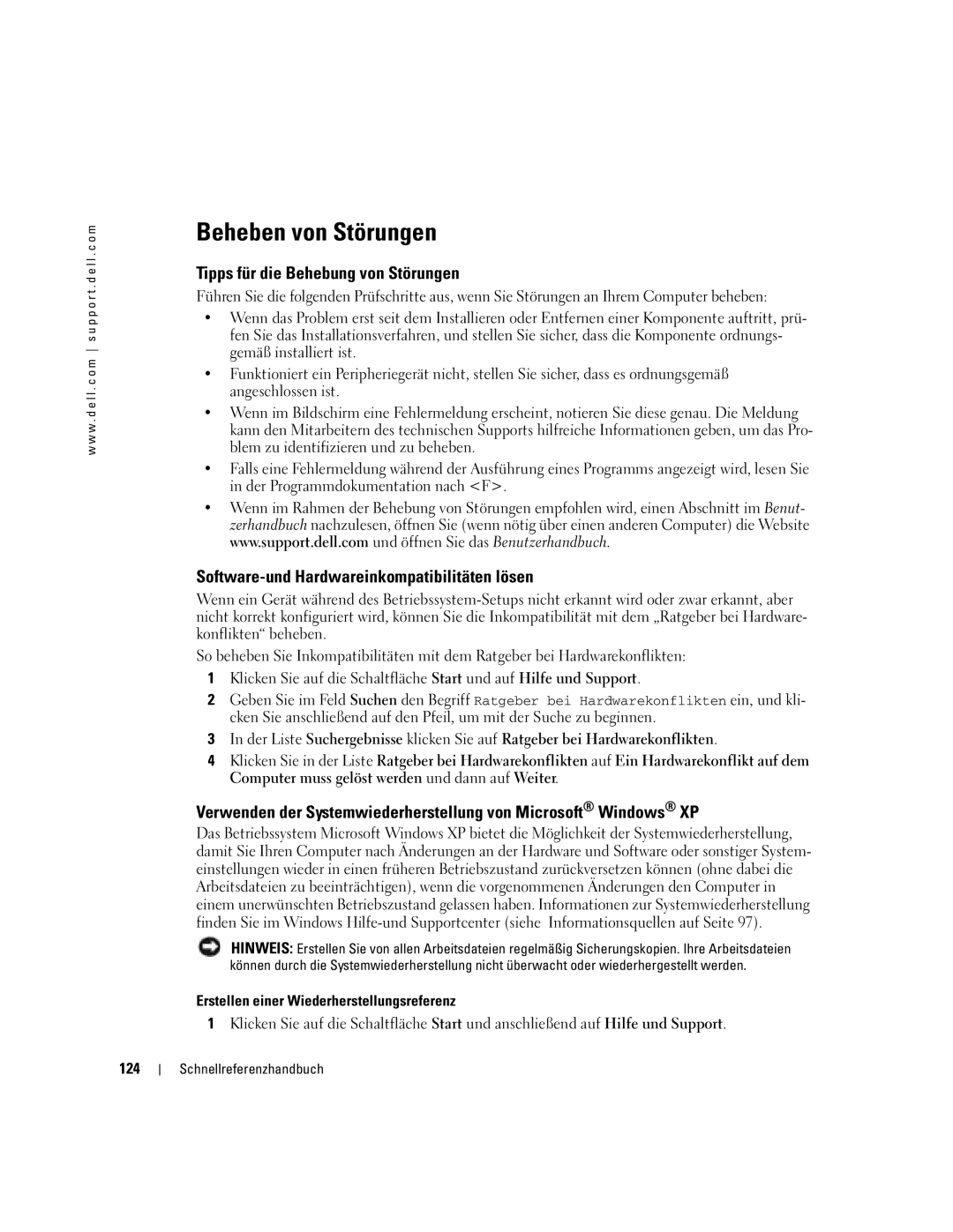 Dell N8151 Beheben von Störungen, Tipps für die Behebung von Störungen, Software-und Hardwareinkompatibilitäten lösen, 124 