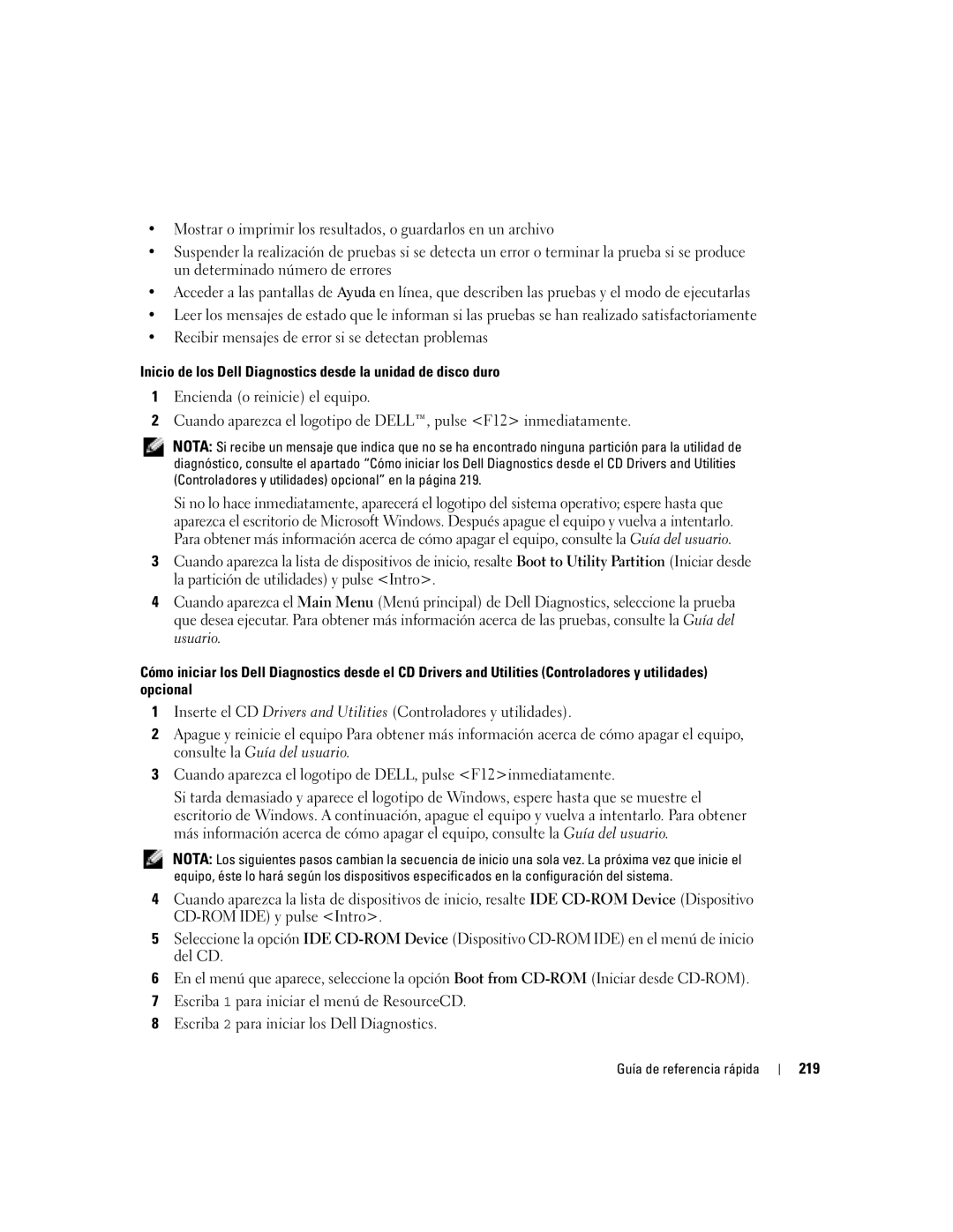 Dell N8151 manual Inicio de los Dell Diagnostics desde la unidad de disco duro, 219 