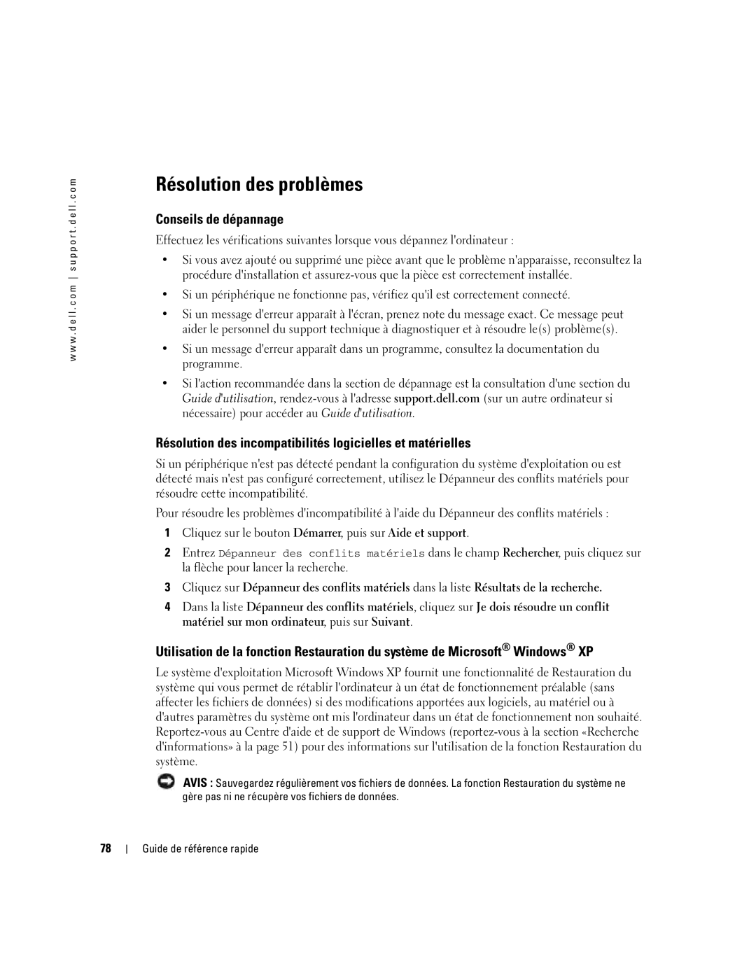 Dell N8151 Résolution des problèmes, Conseils de dépannage, Résolution des incompatibilités logicielles et matérielles 