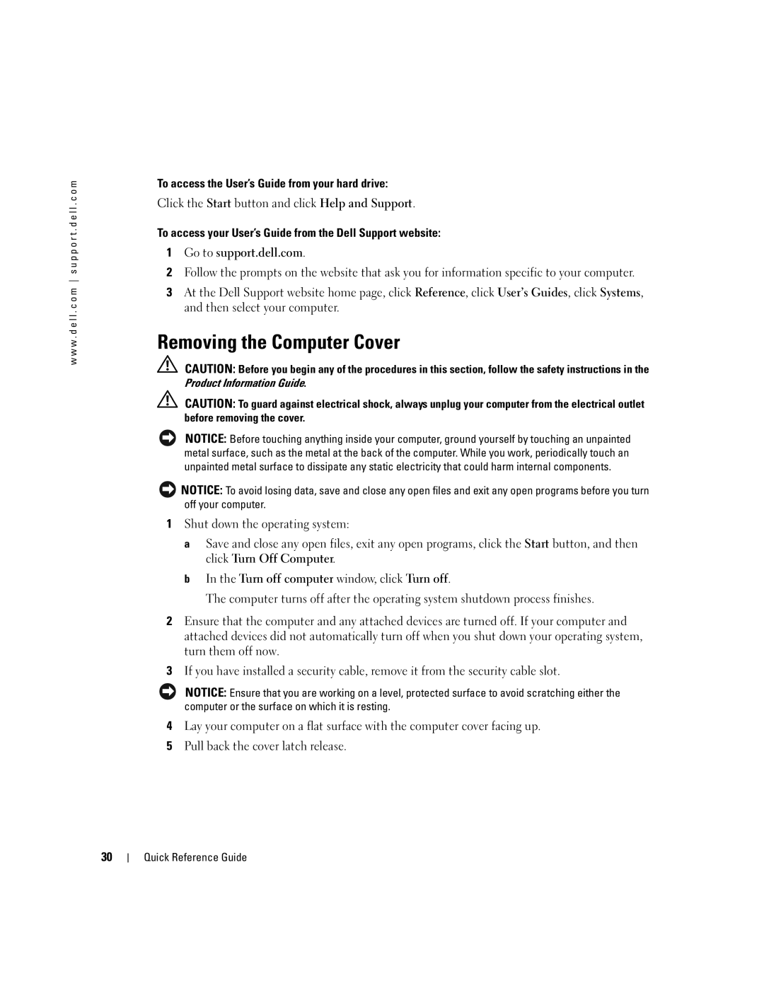 Dell N8152 manual Removing the Computer Cover, To access the User’s Guide from your hard drive 
