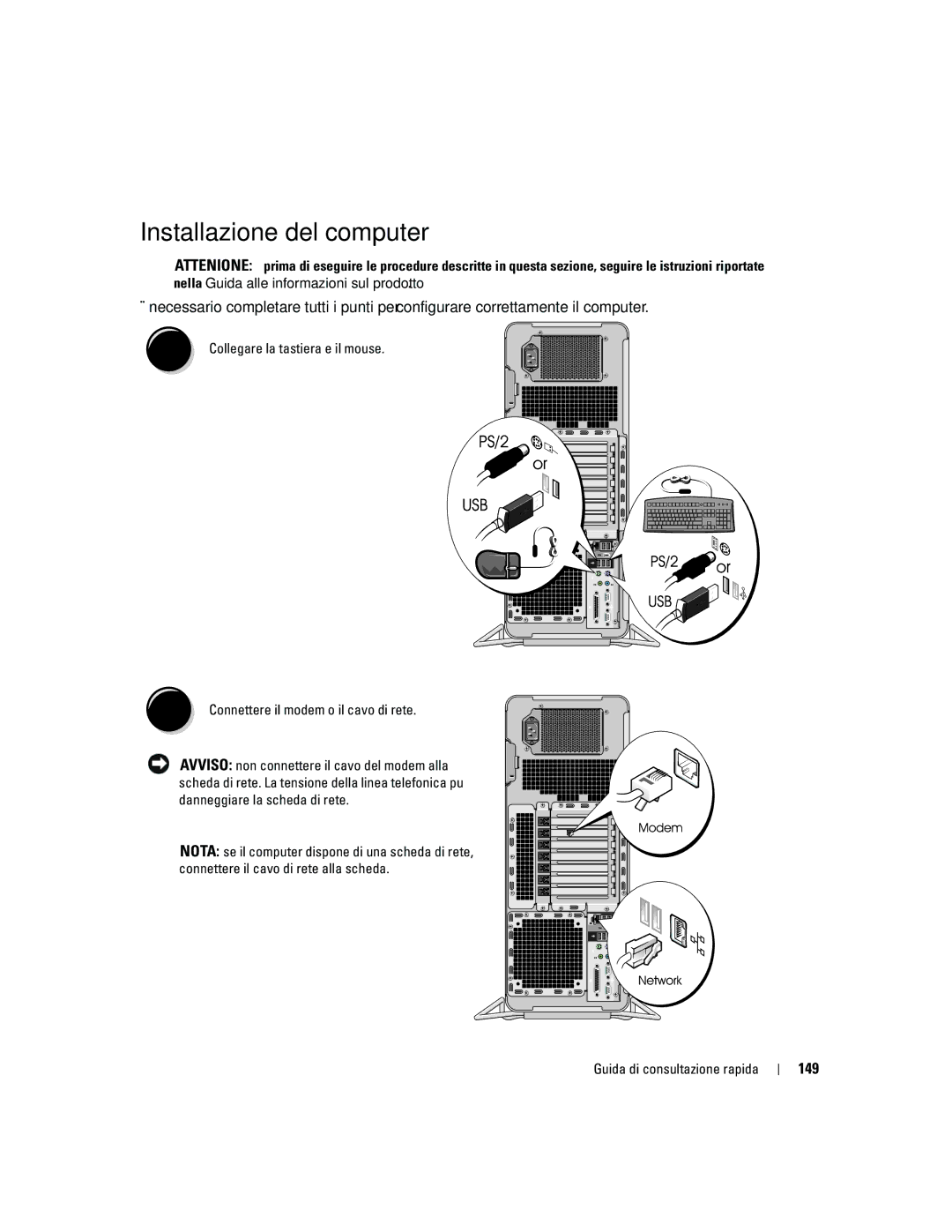 Dell ND218 manual Installazione del computer, 149 