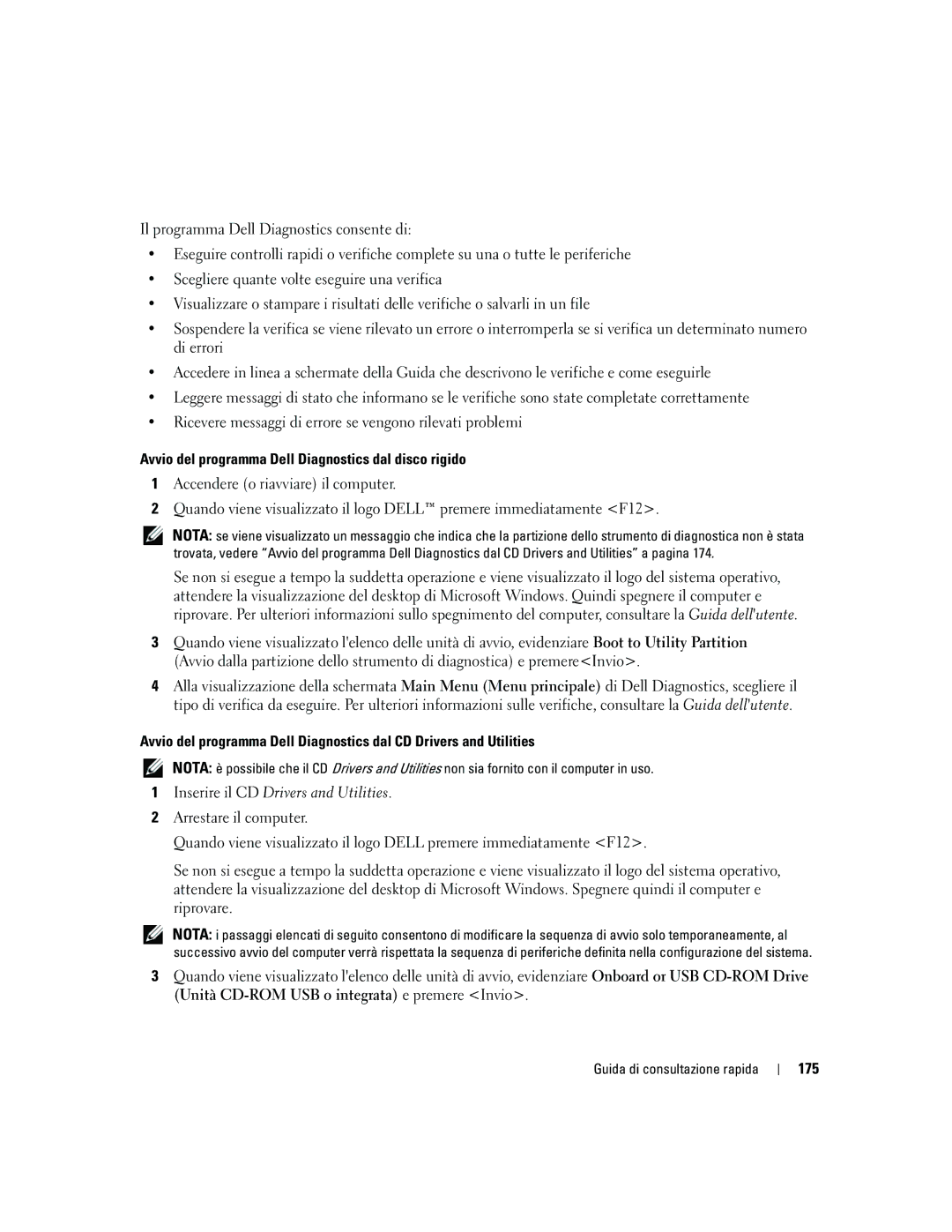 Dell ND218 manual Avvio del programma Dell Diagnostics dal disco rigido, 175 