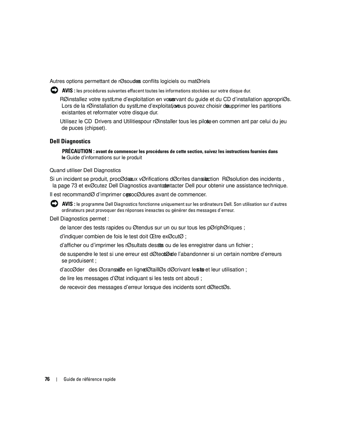 Dell ND218 manual Quand utiliser Dell Diagnostics 