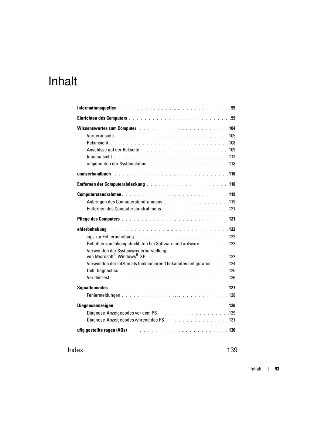 Dell ND218 manual 104, 105, 108, 109, 112, 113, 116, 119, 122, 124, 125, 126, 127, 128, 136, Inhalt 