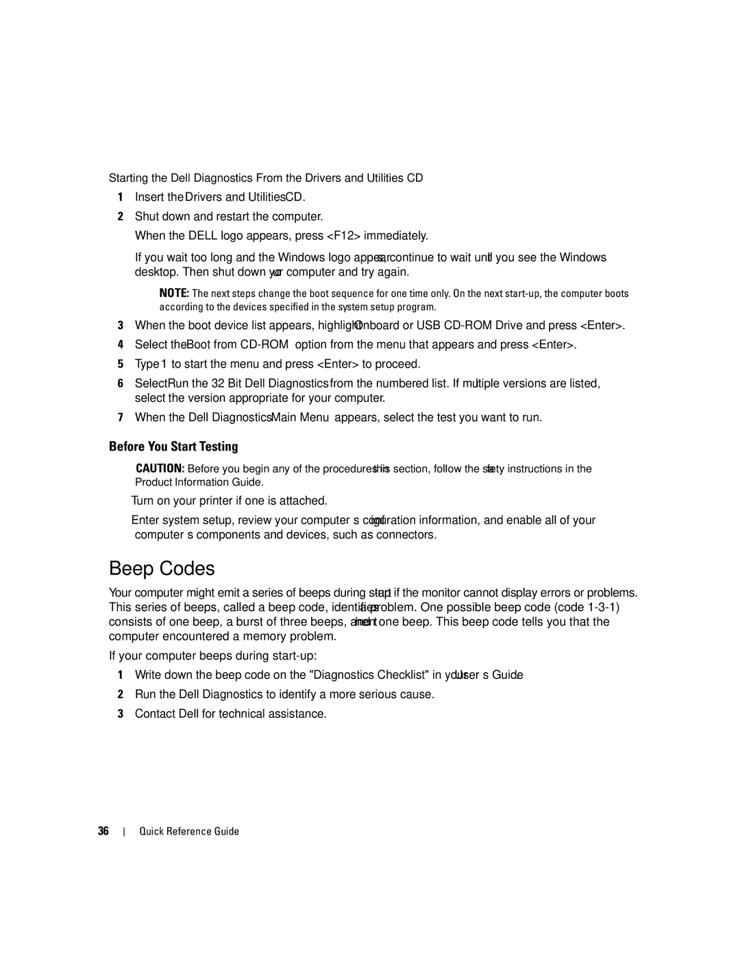 Dell ND224 manual Beep Codes, Before You Start Testing 