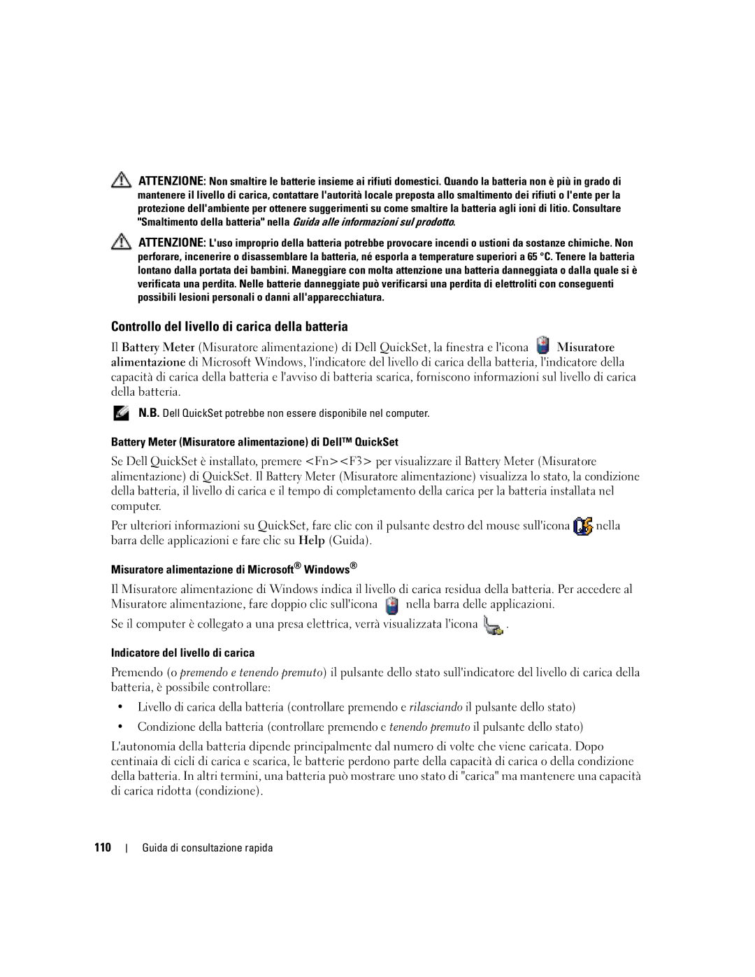 Dell ND243 Controllo del livello di carica della batteria, Battery Meter Misuratore alimentazione di Dell QuickSet, 110 