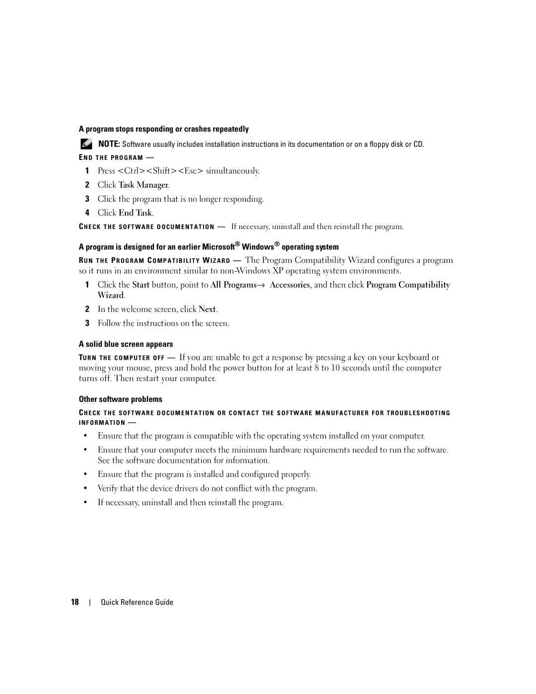 Dell ND243 manual Program stops responding or crashes repeatedly, Other software problems 