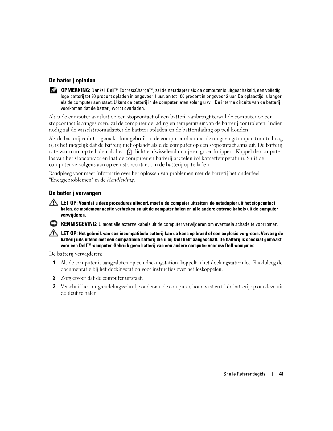 Dell ND243 manual De batterij opladen, De batterij vervangen 