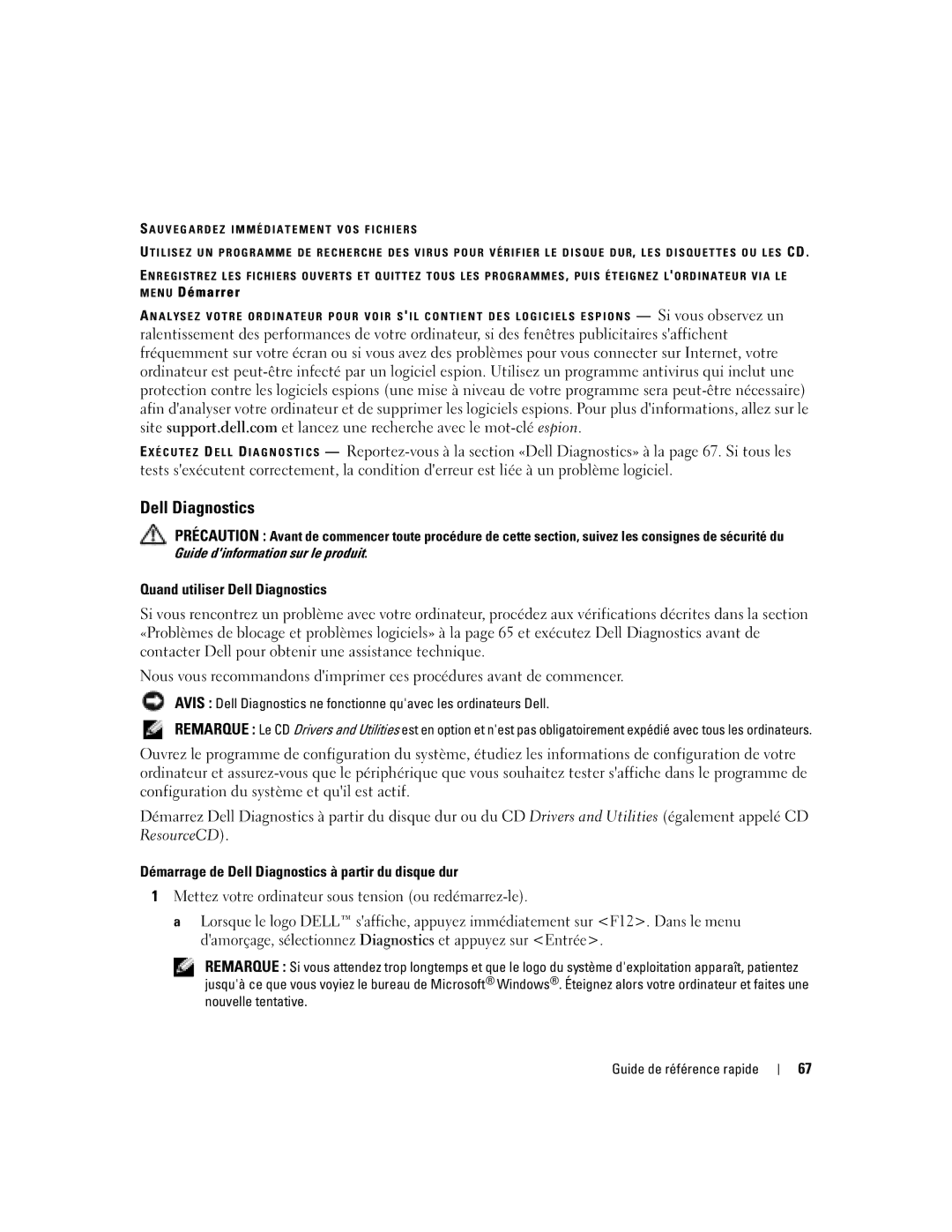 Dell ND243 manual Quand utiliser Dell Diagnostics, Démarrage de Dell Diagnostics à partir du disque dur, Menu Démarrer 