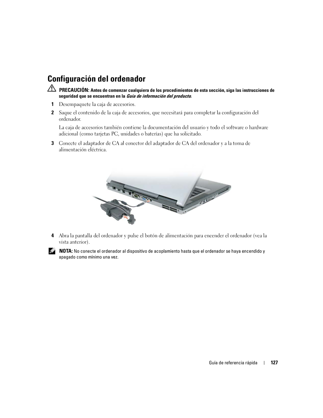 Dell ND492 manual Configuración del ordenador, 127 