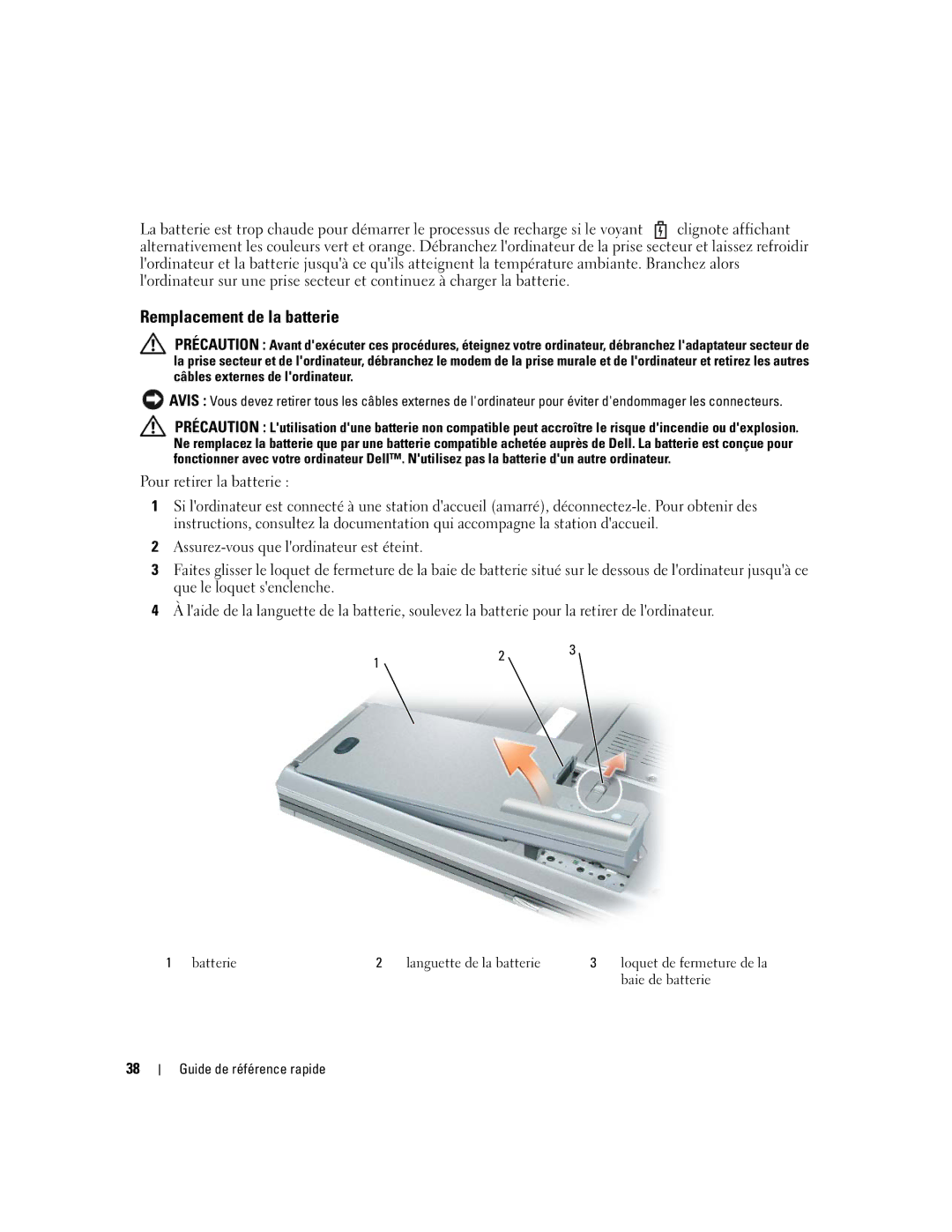 Dell ND660 manual Remplacement de la batterie 