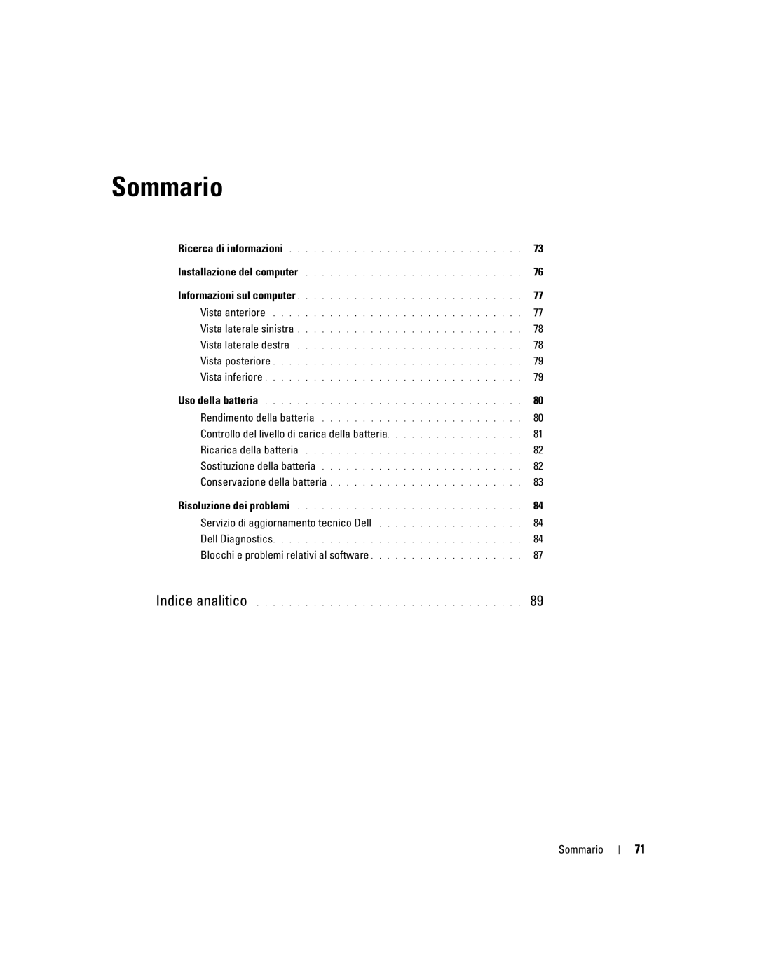 Dell ND660 manual Controllo del livello di carica della batteria, Servizio di aggiornamento tecnico Dell, Sommario 