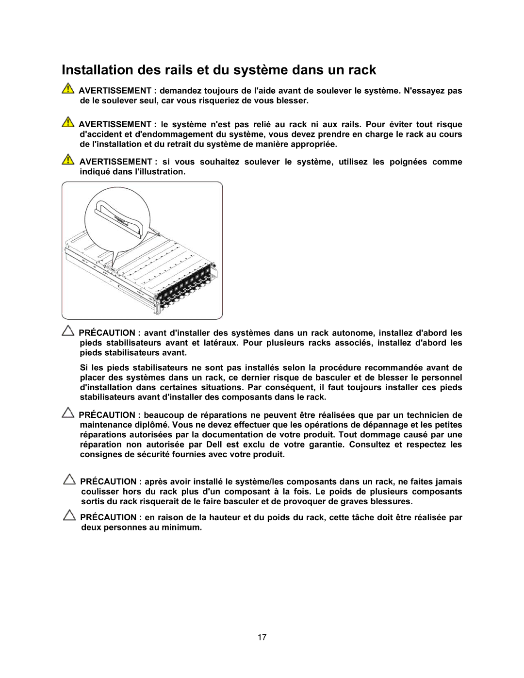 Dell NF0DD manual Installation des rails et du système dans un rack 