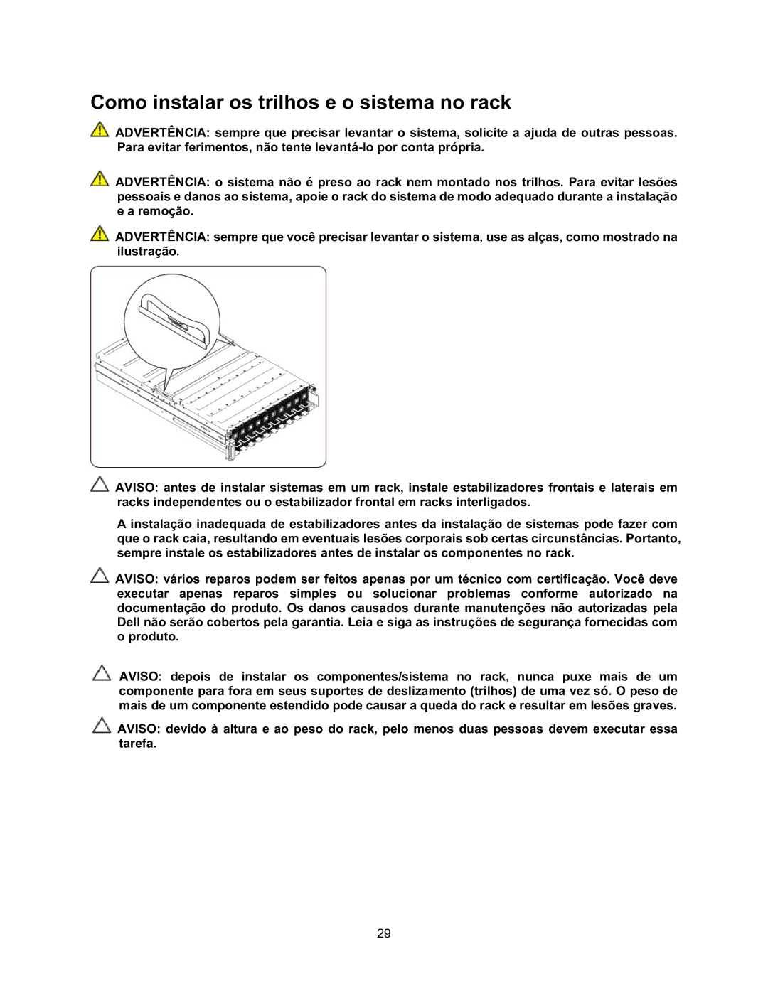 Dell NF0DD manual Como instalar os trilhos e o sistema no rack 