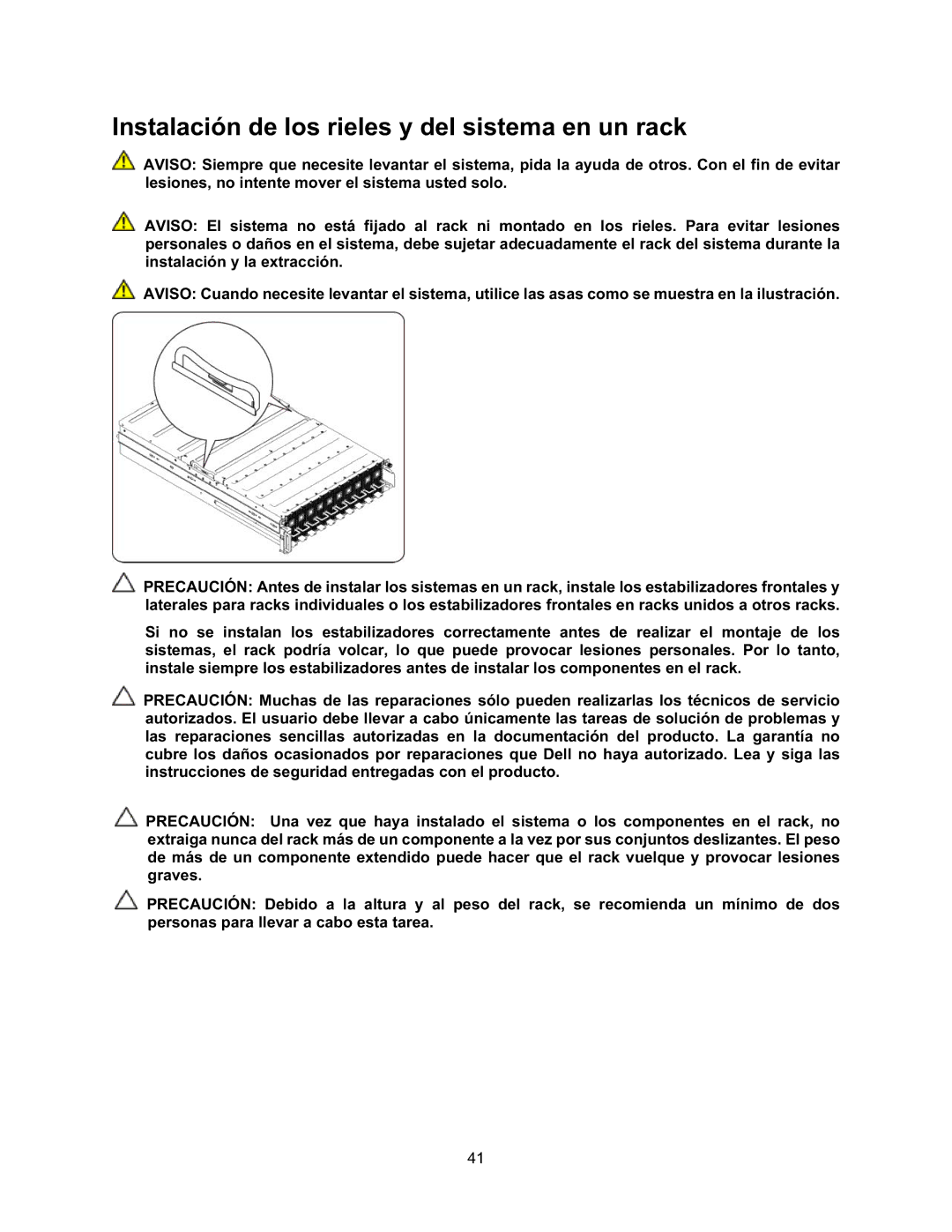 Dell NF0DD manual Instalación de los rieles y del sistema en un rack 