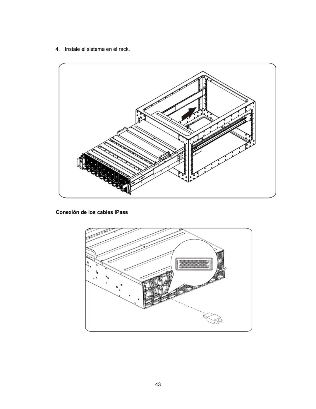 Dell NF0DD manual Instale el sistema en el rack Conexión de los cables iPass 