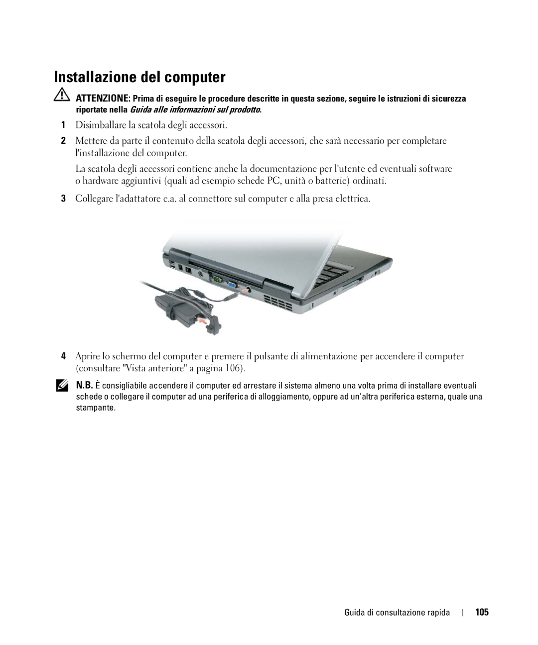 Dell NF161 manual Installazione del computer, 105 