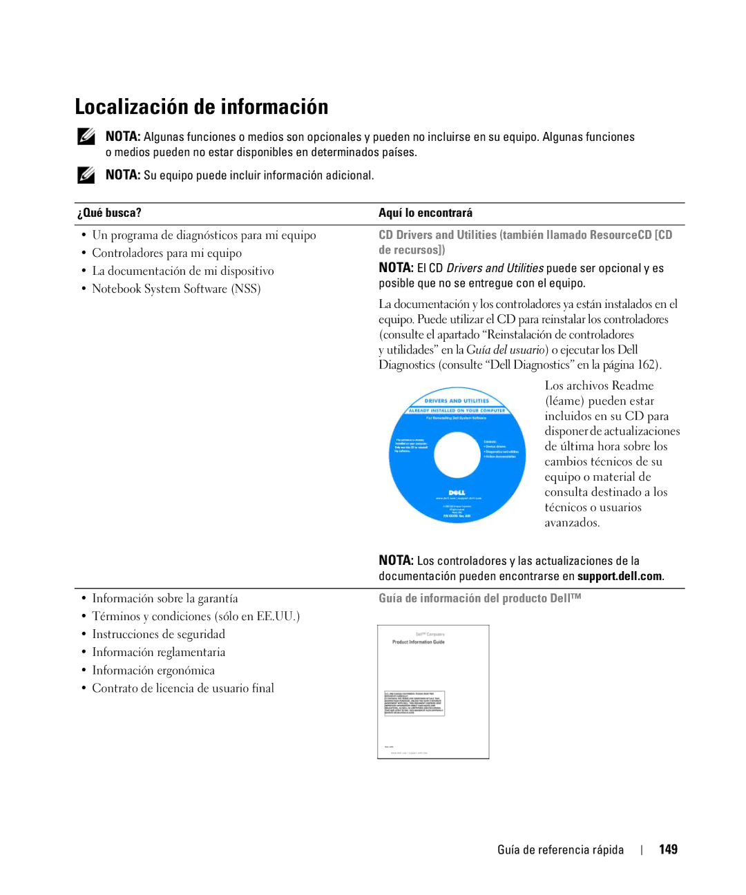 Dell NF161 manual Localización de información, 149, ¿Qué busca? Aquí lo encontrará, De recursos 