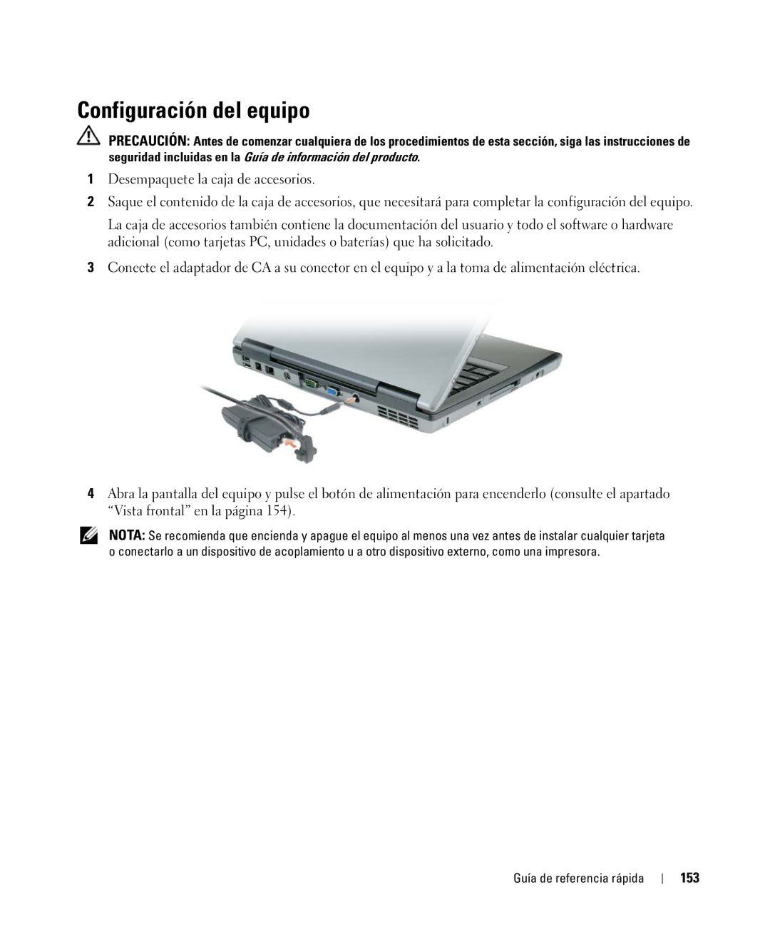 Dell NF161 manual Configuración del equipo, 153 