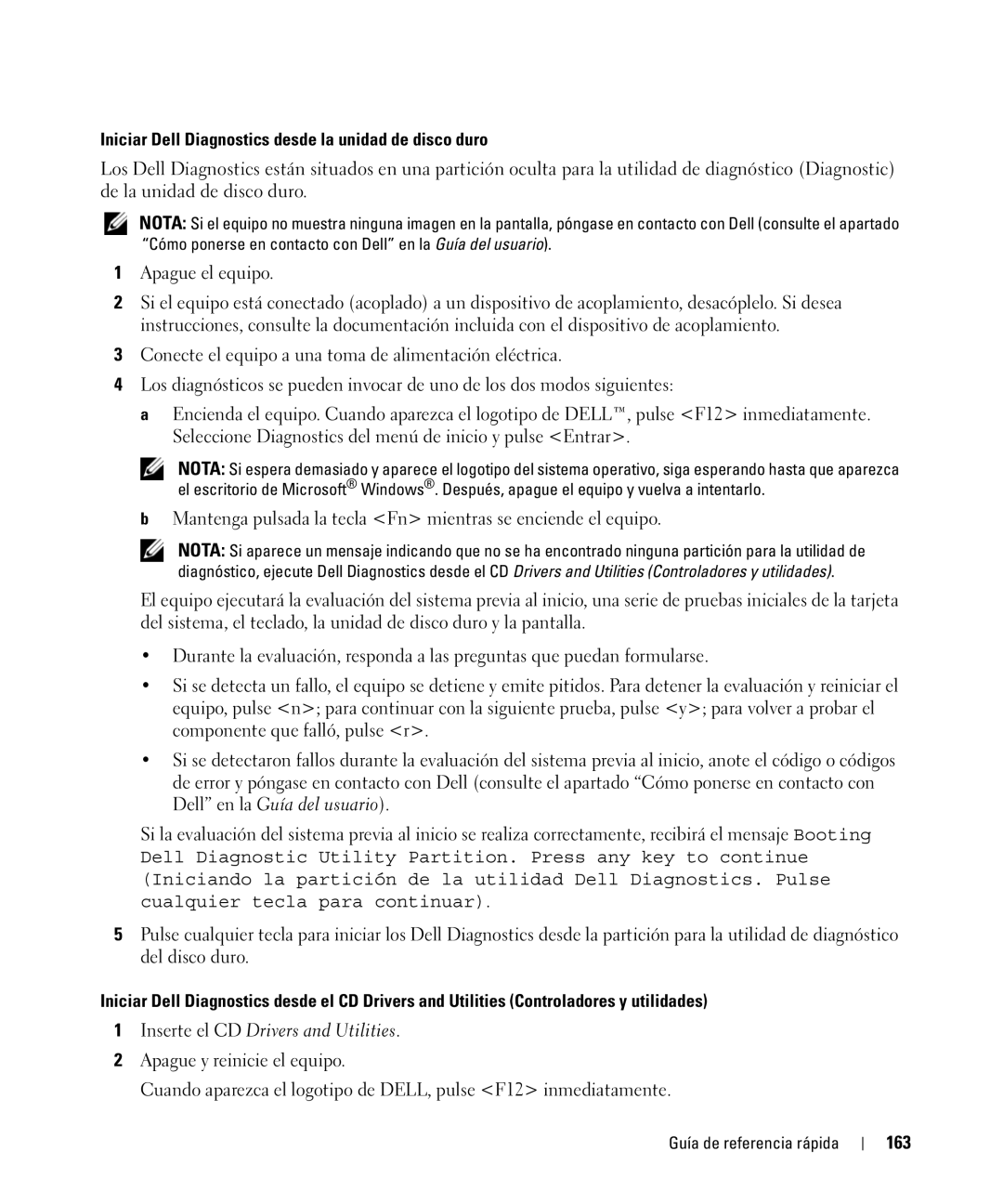 Dell NF161 manual Iniciar Dell Diagnostics desde la unidad de disco duro, 163 