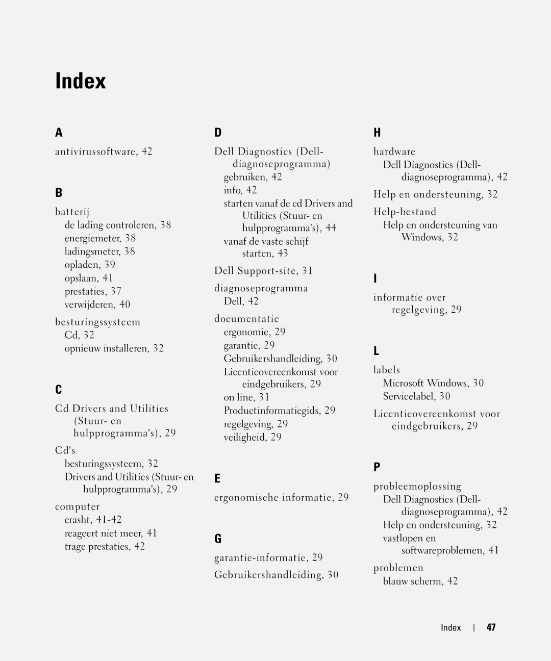 Dell NF161 manual Index 