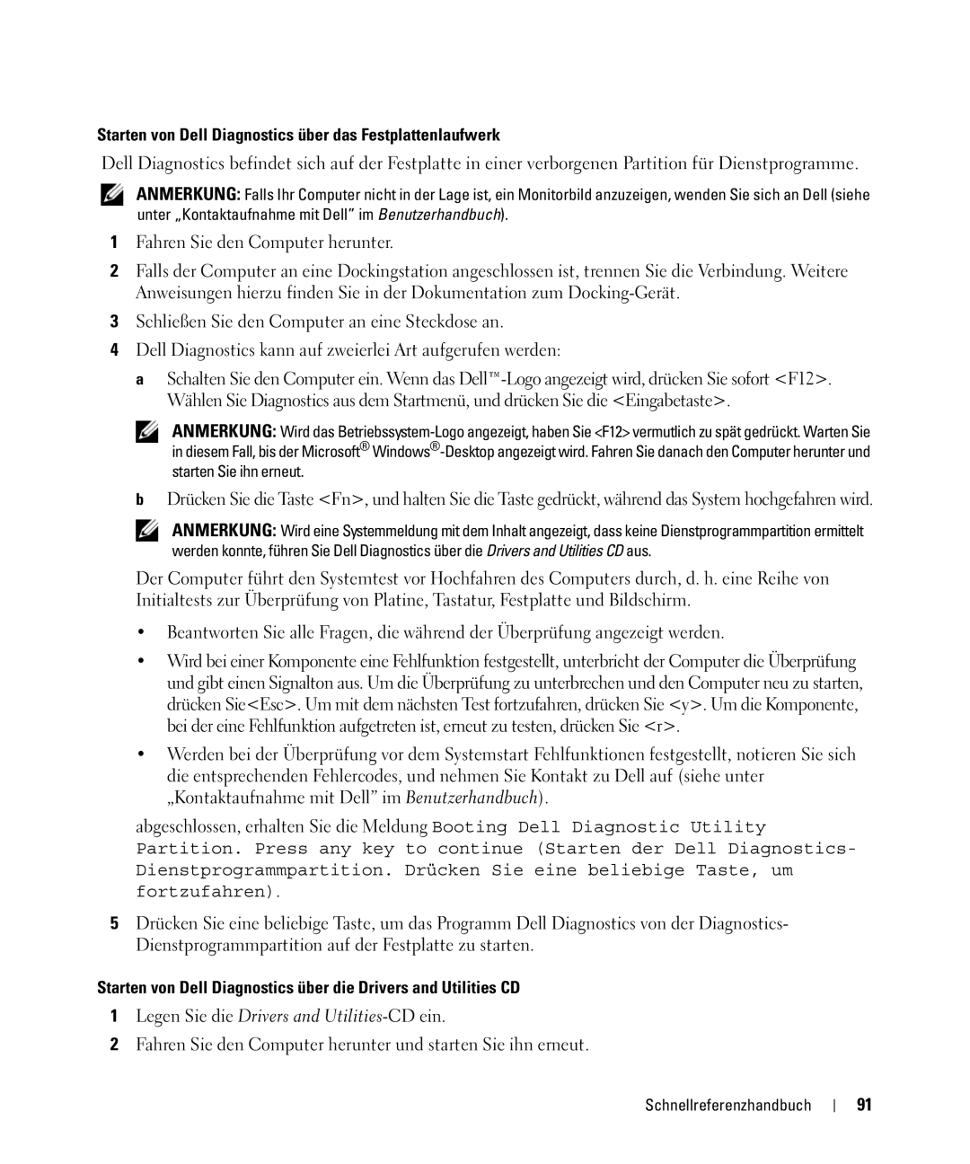 Dell NF161 manual Starten von Dell Diagnostics über das Festplattenlaufwerk 