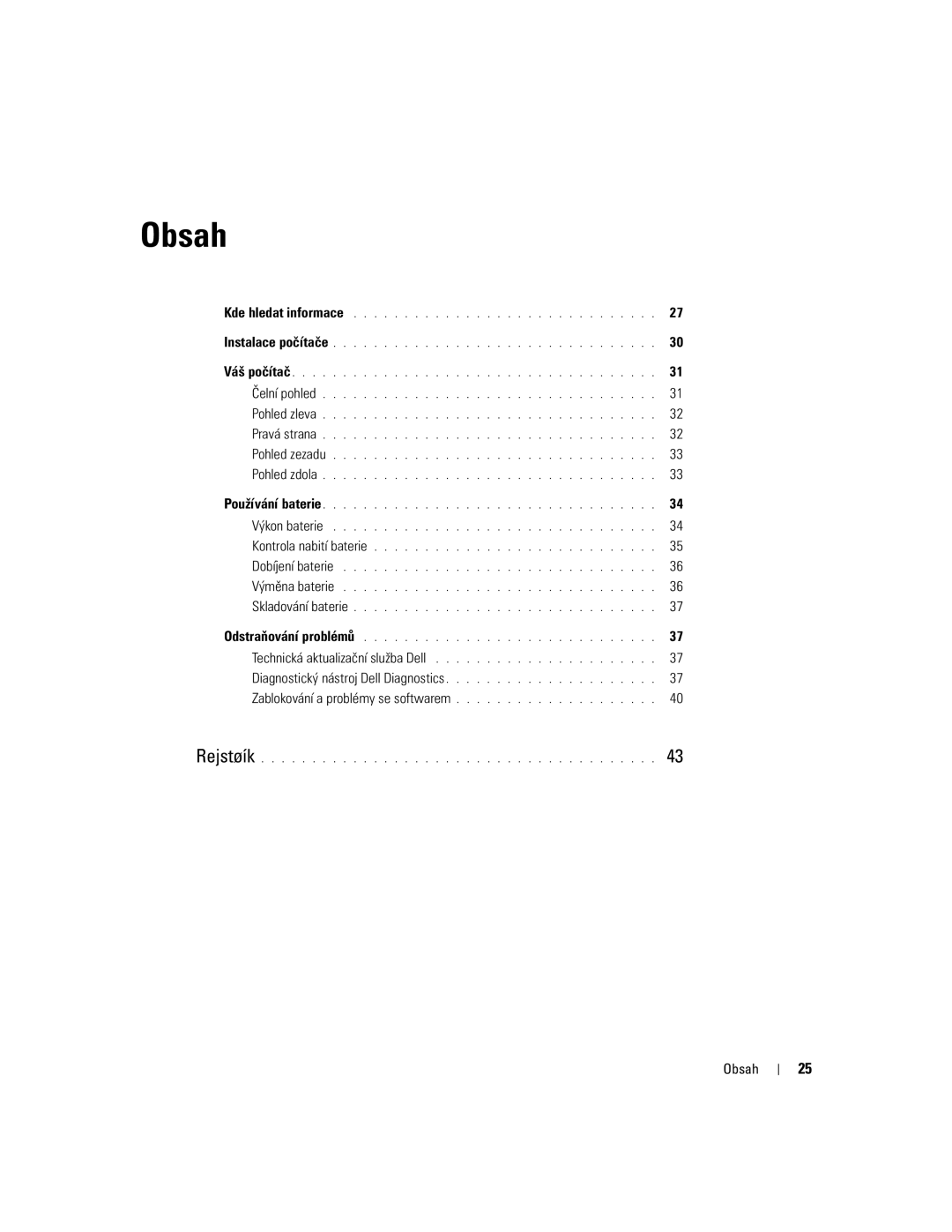 Dell NH424 manual Obsah 