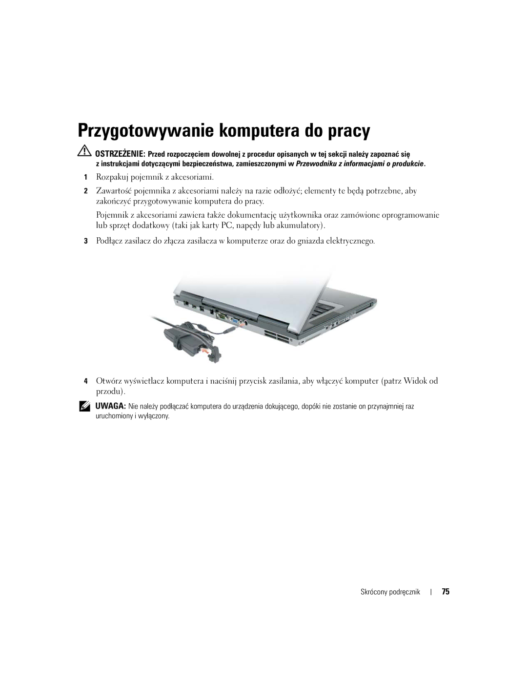 Dell NH424 manual Przygotowywanie komputera do pracy 