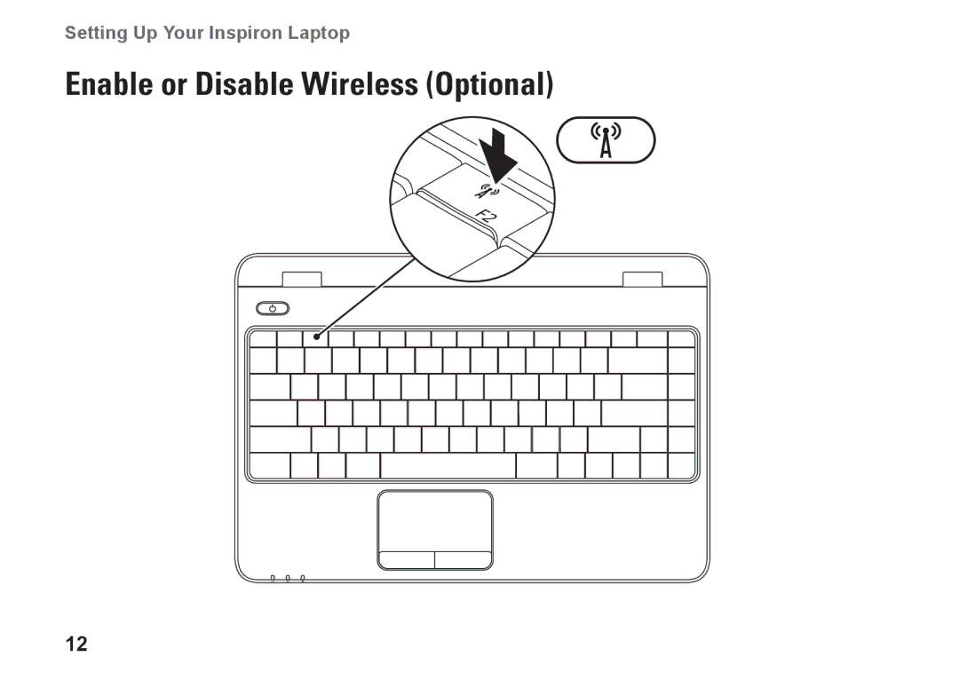 Dell P10S, NHPXD, N3010 setup guide Enable or Disable Wireless Optional 